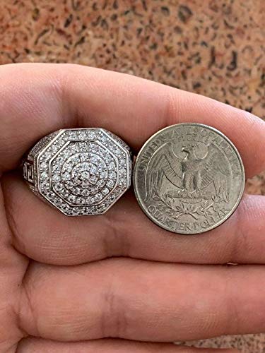 HarlemBling Solid 925 Sterling Silver Men's Iced Hip Hop Ring - Octagonal Cluster Flooded Out Design - 18mm Wide Statement Jewelry for Men - Perfect for Rap Concerts, Streetwear Fashion & Gift Giving
