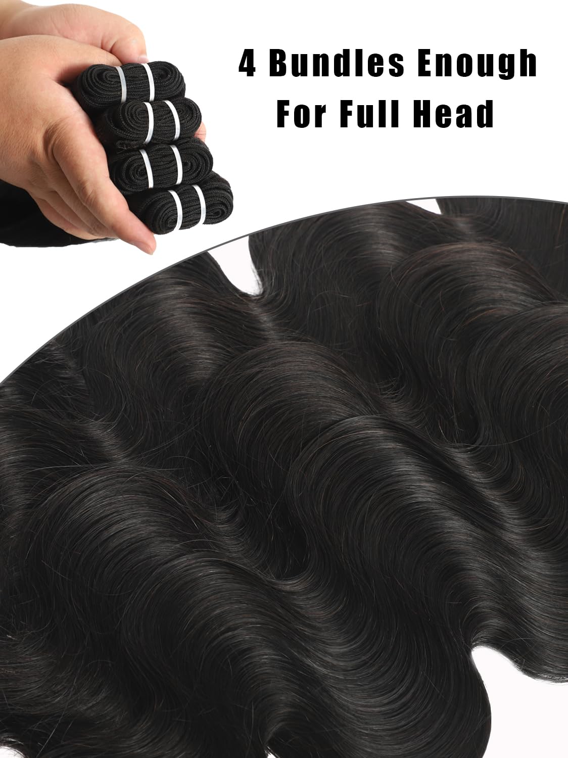 20 22 24 26 Inch Brazilian Human Hair Bundles - 100% Unprocessed Body Wave Quick Weave Extensions (4 Bundles, Natural Black) for Salon Styling & Everyday Wear | YNiSew