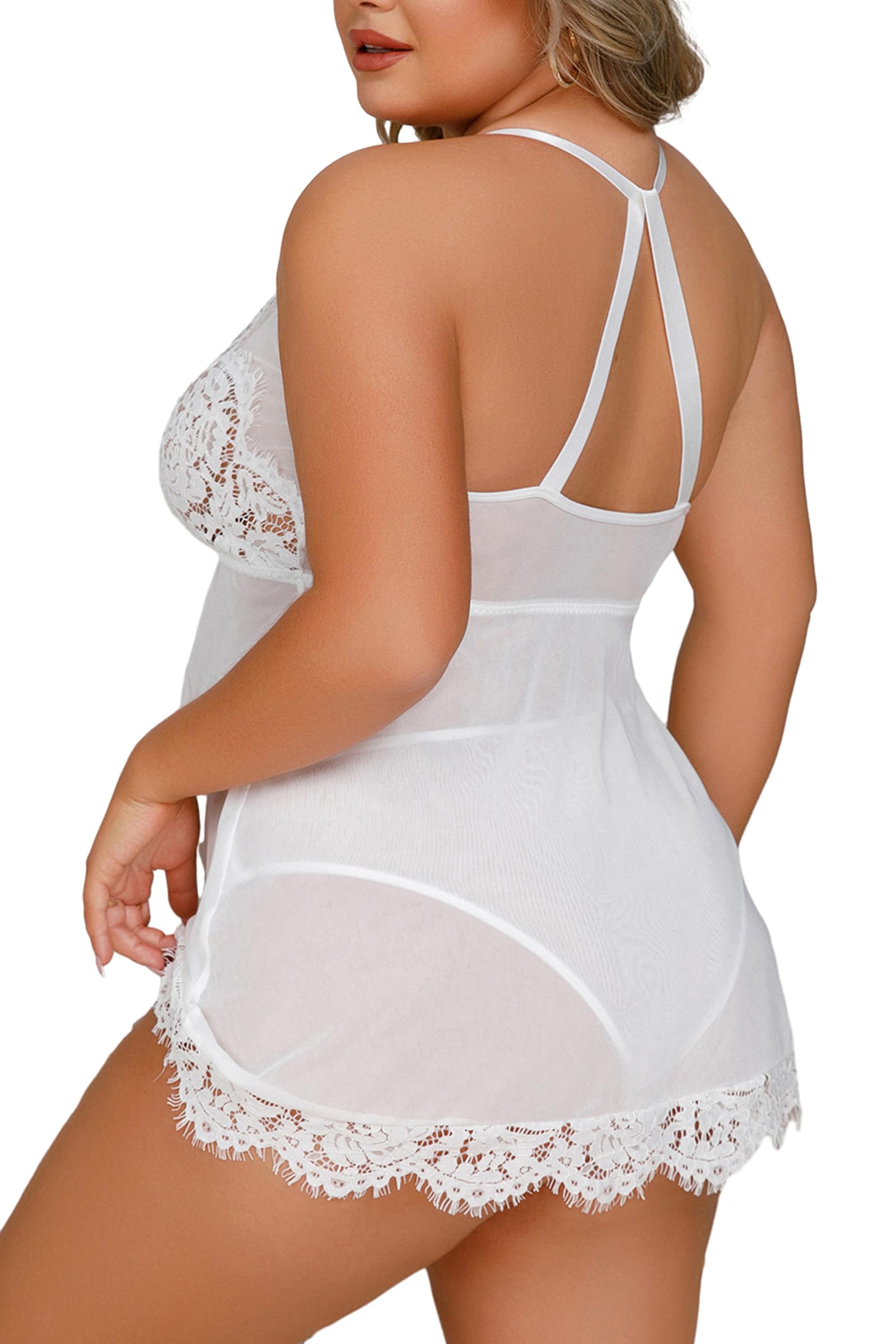 LOVESOFT Plus Size Sexy Lingerie for Women - Lace Babydoll Nightwear with V-Neck & Matching Underwear Set | Romantic Sleepwear for Valentine's Day & Anniversary Gifts