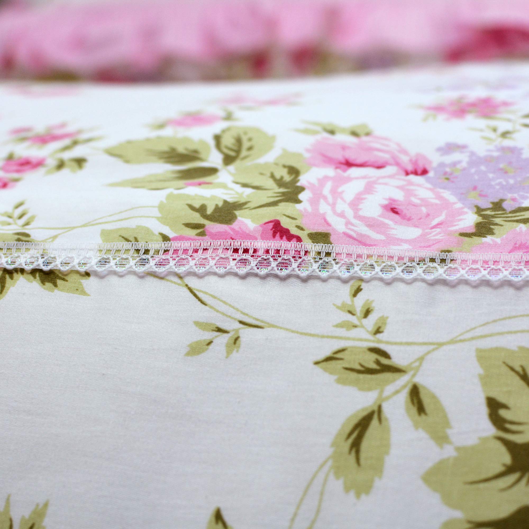 FADFAY Shabby Pink Duvet Cover Set - Rose Floral Bedding Collection with Elegant Princess Lace Ruffle - 4 Piece Full Size Quilt Cover for Girls - Perfect for Princess Themed Bedrooms, Teen Rooms & Gift Giving