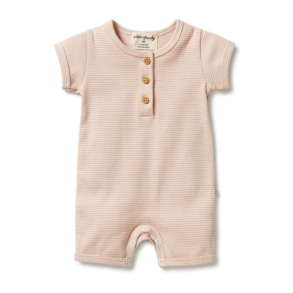 Organic Cotton Striped Rib Henley Baby Grow Suit - Soft & Breathable One-Piece for Newborns & Infants - Perfect for Playtime, Sleep & Everyday Comfort