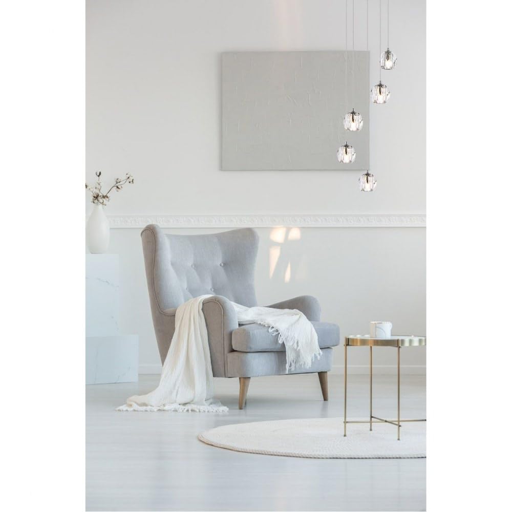 Luxury Adjustable 5-Light Chrome Pendant Lighting Fixture for Living Room, Kitchen, Bedroom & Hallway - Modern Dining Room Chandelier & Entryway Ceiling Light