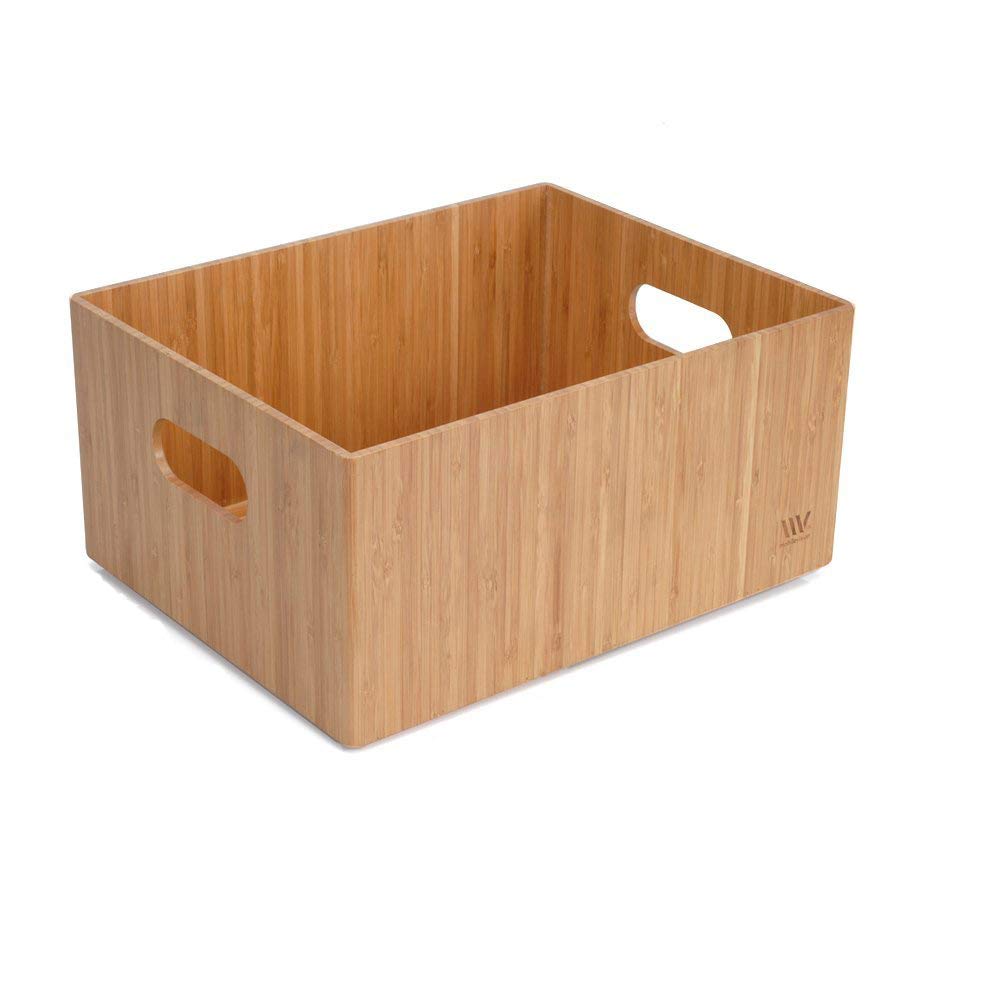 MobileVision Bamboo Storage Box - 14”x11”x6.5” Durable Organizer Bin with Handles, Stackable for Toys, Bedding, Clothes & Baby Essentials | Perfect for Nursery, Closet, Office & Craft Room Organization