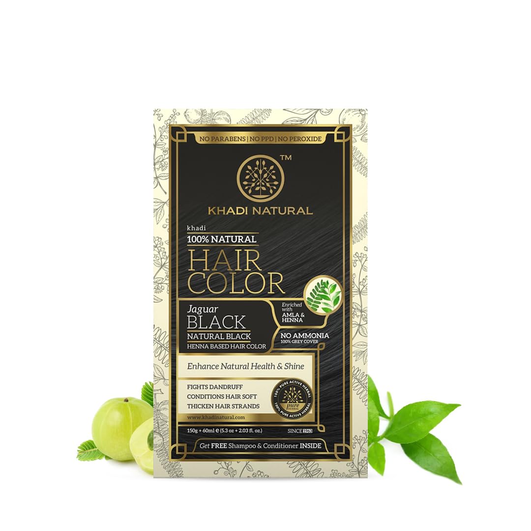 Khadi Natural Henna Hair Color - Herbal Black Hair Dye for All Hair Types | Ammonia Free, Promotes Hair Growth & Prevents Dandruff | 150g | Perfect for Home Use, Salon Styling & Natural Hair Care