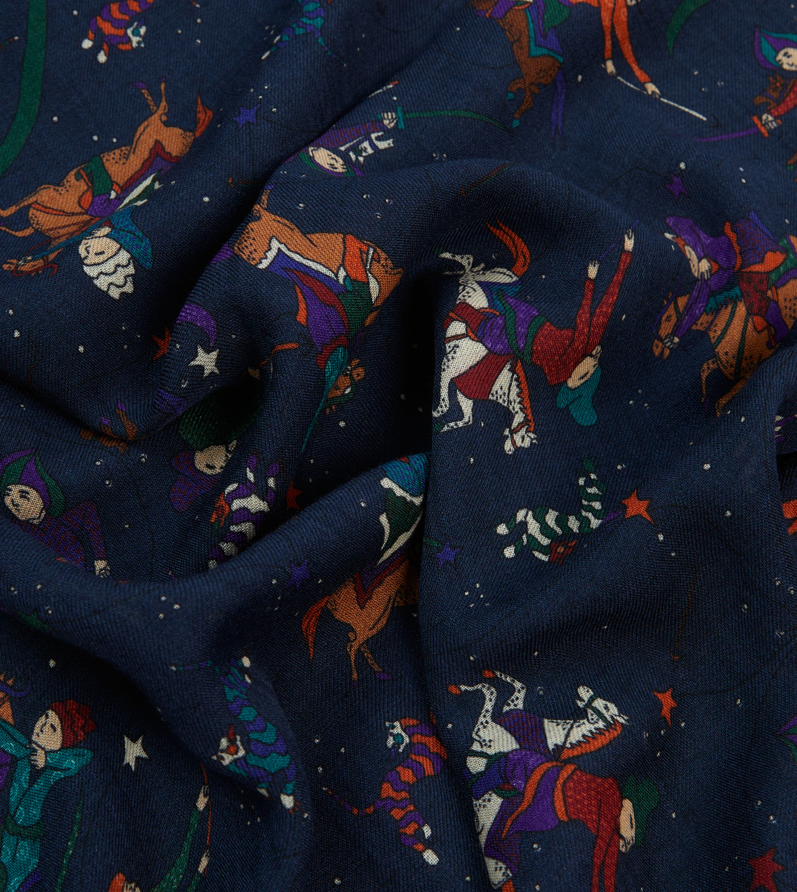 Navy Blue Mughal and Stars Print Wool Scarf - Warm Winter Fashion Accessory for Women & Men - Perfect for Cold Weather, Outdoor Activities, and Gift Giving