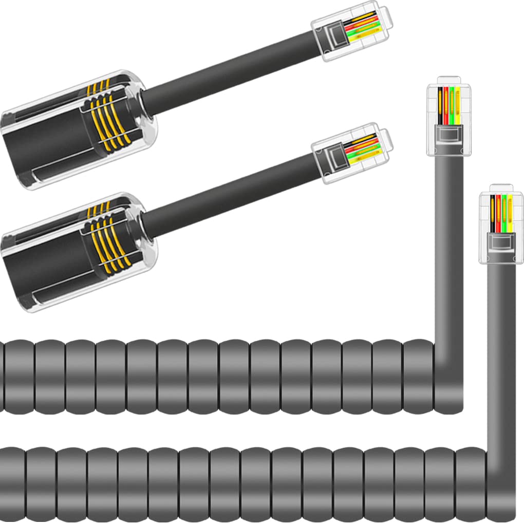 NECABLES 2+2 Pack No Tangle Phone Cord for Landline - 2 Handset Cords & 2 Tangle-Free Phone Cord Detanglers (Gray) - Perfect for Office, Home, and Business Desk Phones