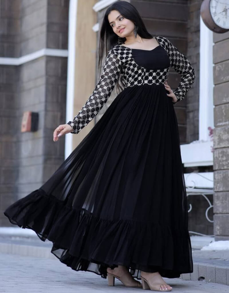 Elegant Black Designer Gown for Women - Ready to Wear Formal Dress for Evening Parties, Weddings & Special Occasions