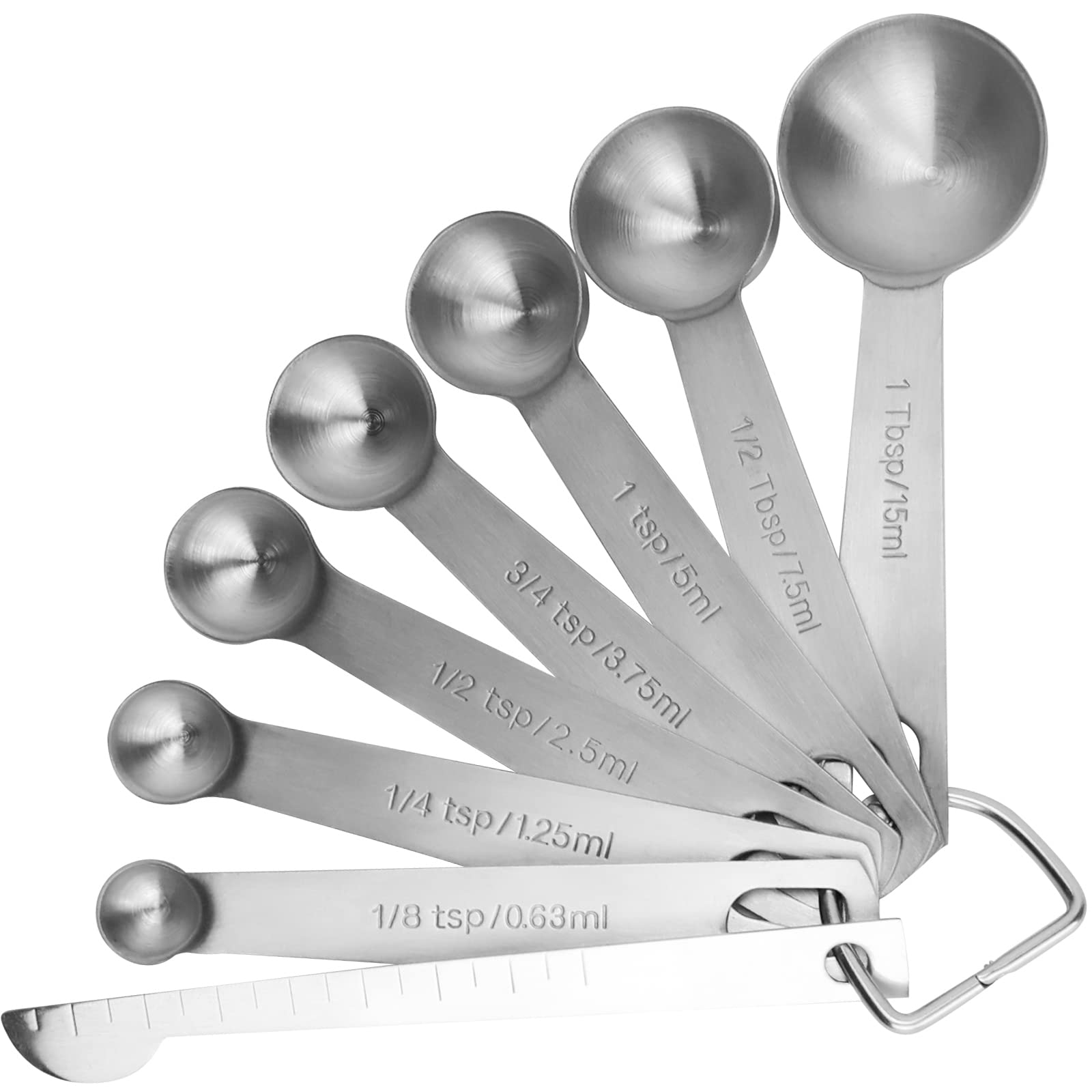 8-Piece Stainless Steel Measuring Spoons Set - Heavy Duty 18/8 Steel with Metric & US Measurements - Tablespoon & Teaspoon for Dry/Liquid Ingredients - Perfect for Baking, Cooking & Meal Prep