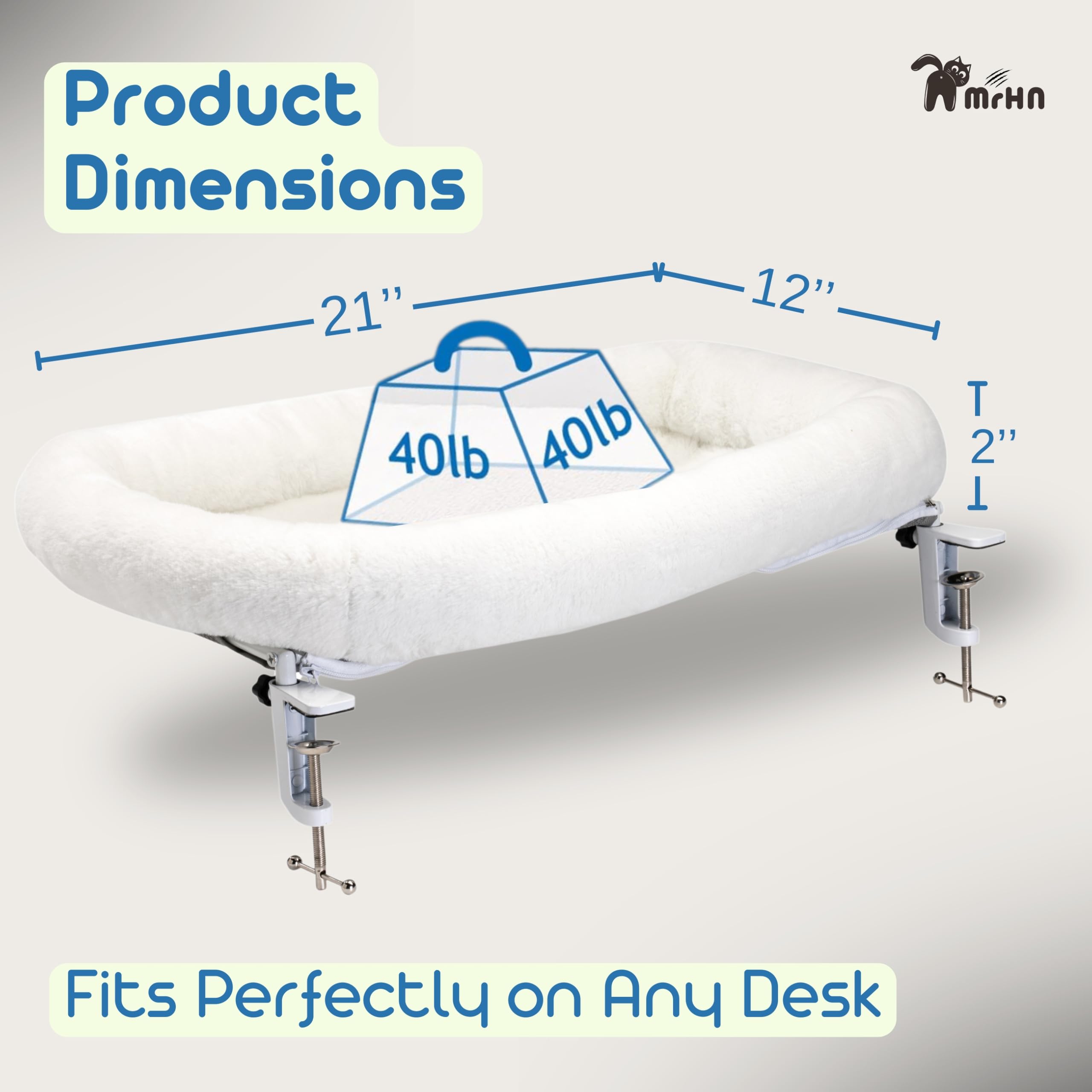 MRHN Cat Desk Bed - Cozy & Secure Desk-Mounted Cat Bed for Small & Medium Cats, Perfect for Home Office, Study, or Workspace - Washable & Space-Saving Pet Accessory (Grey)