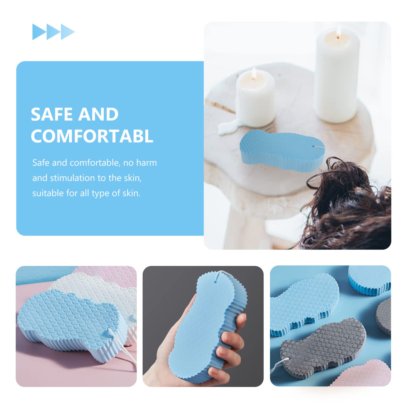 EXCLUZO 2-Pack Soft Exfoliating Bath Sponge for Adults & Kids - Gentle Body Scrubber with Hanging Loop, Blue & Grey - Perfect for Shower, Spa & Daily Skin Cleansing