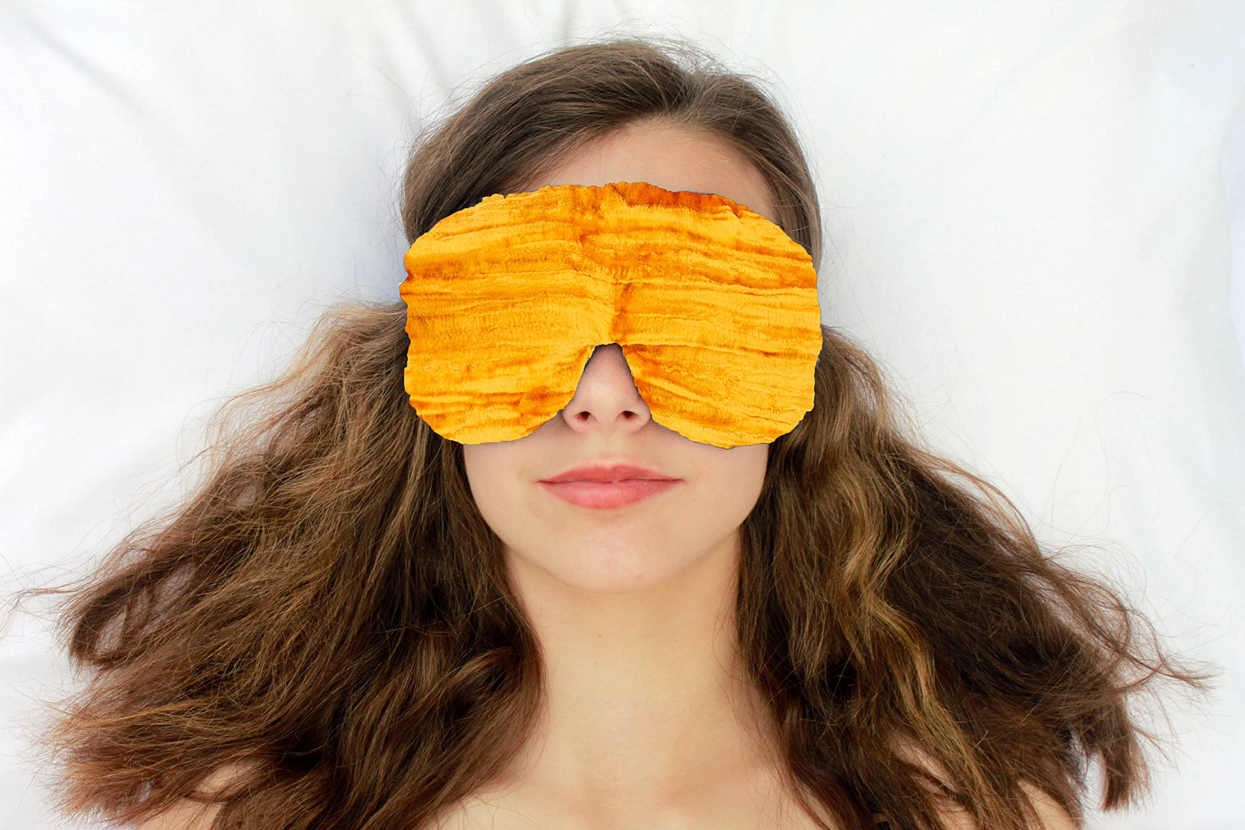 Luxury Handmade Weighted Flaxseed Yoga Eye Mask Pillow with Lavender Aromatherapy - Satin & Velvet Adjustable Strap for Meditation, Sleep & Relaxation - Yellow (TEMFL-YW) - Perfect for Yoga, Travel, Spa & Stress Relief