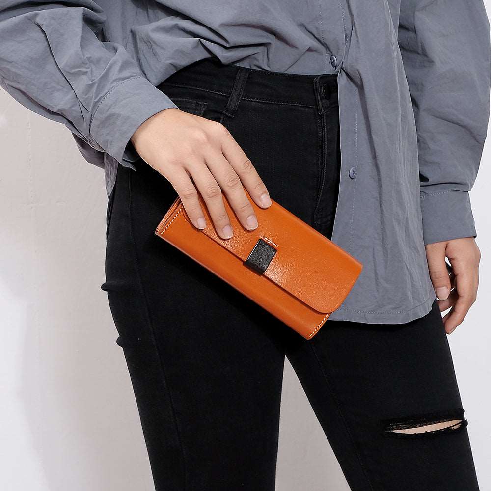 Handmade Genuine Leather Long Bifold Wallet for Women - Slim RFID Blocking Wallet with Multiple Card Slots & ID Window - Perfect for Everyday Use, Travel, and Gift Giving