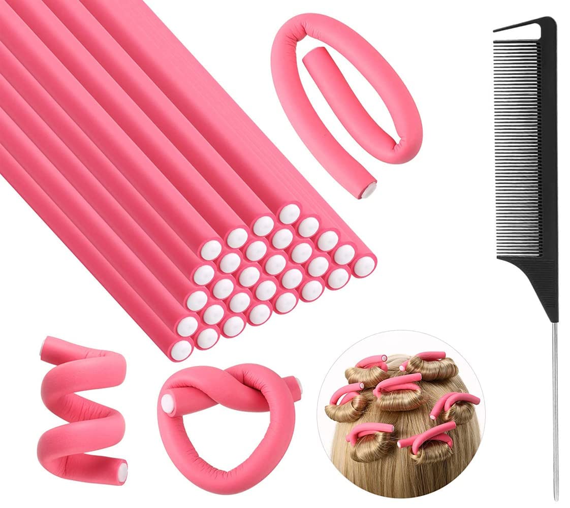 APOEM 10Pcs No Heat Hair Curlers Set - Soft Foam Magic Flexi Rods for Short, Medium & Long Hair - Gentle Curling Sticks for Women & Girls with Free Tail Comb - Perfect for Overnight Styling, Beach Waves & Natural Curls