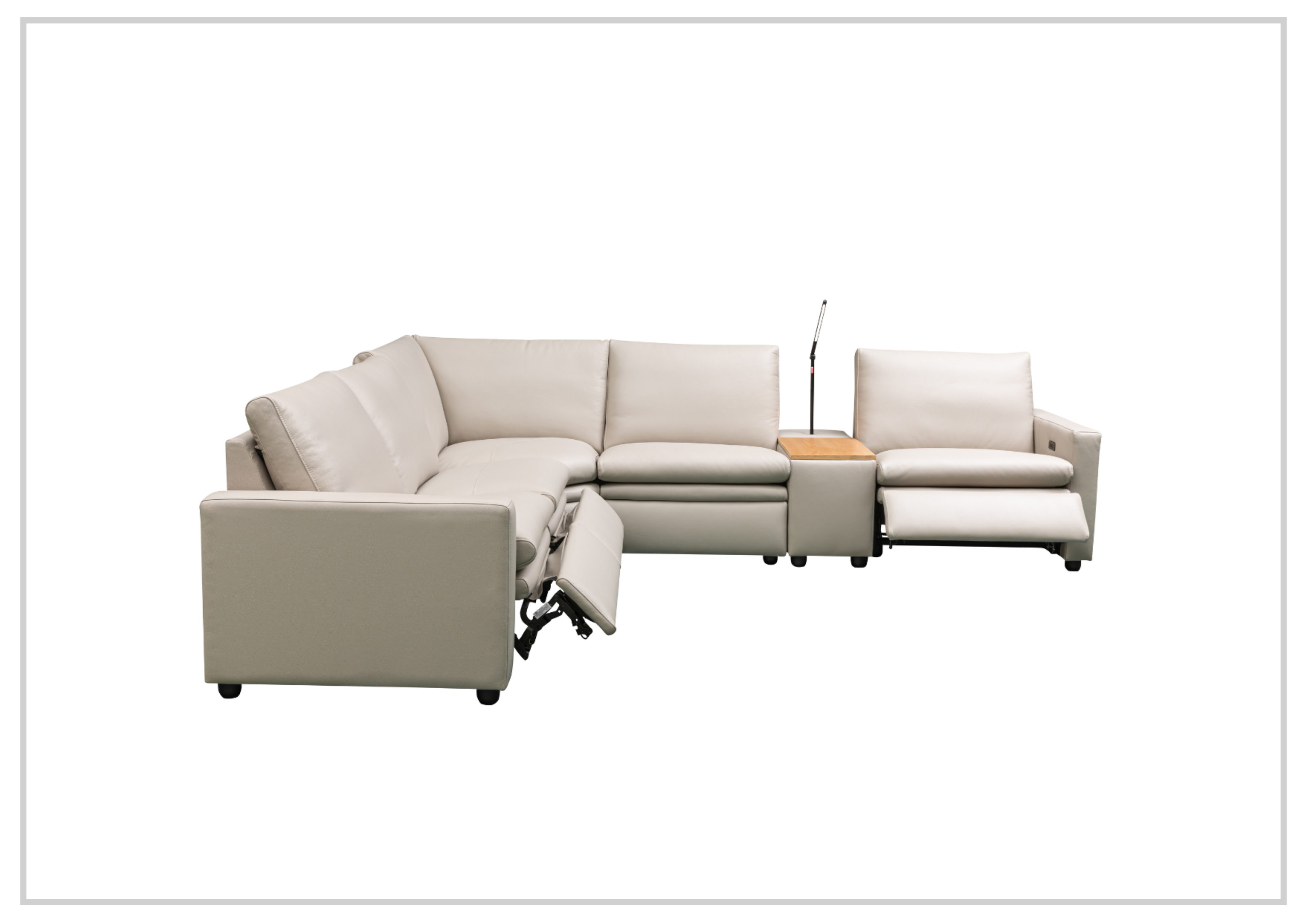 Klaussner Roma 6-Piece Beige Leather Power Reclining Sectional Sofa Set with USB Chargers - Modern Living Room Furniture for Home Theater & Family Gatherings