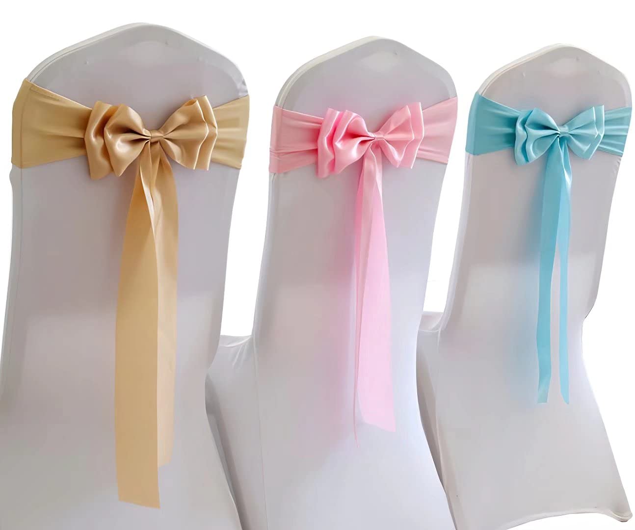 100Pcs Stretch Chair Sashes with Double Bows - Spandex Chair Cover Decorations for Wedding, Party, Birthday Banquet, Christmas & Events - Elegant Coral Orange Chair Bands - Perfect for Indoor/Outdoor Celebrations & Table Settings