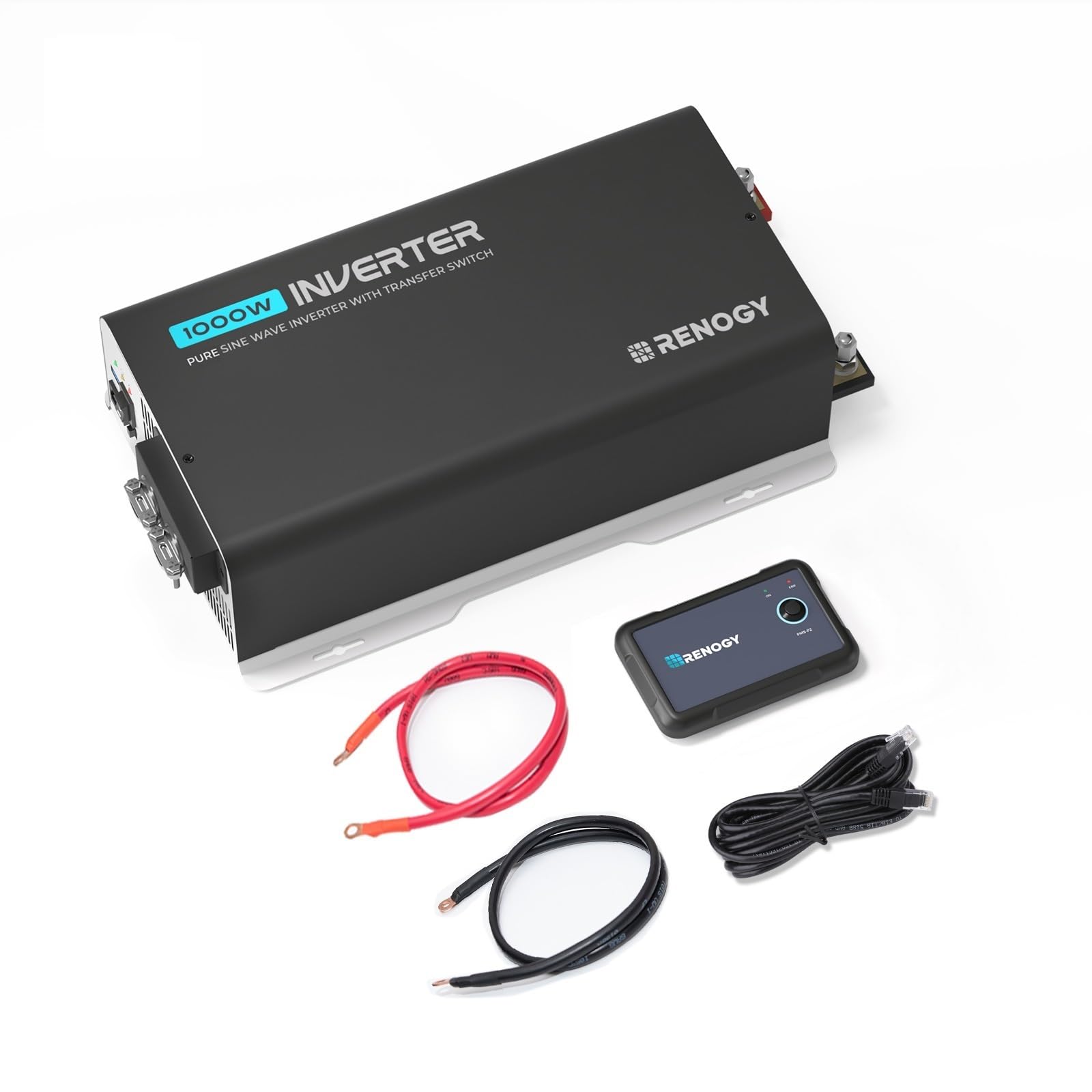 Renogy 1000W Pure Sine Wave Power Inverter with On-Grid Transfer Switch & Bluetooth - 12V DC to 120V AC Converter for RV, Truck, Home - 2000W Surge Power with Remote Control - Perfect for Off-Grid Living, Emergency Backup & Mobile Power Needs