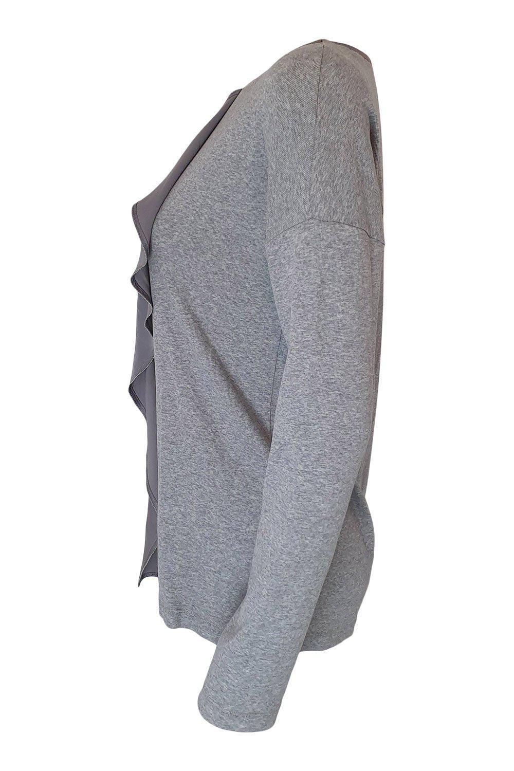 FABIANA FILIPPI Grey Linen Cotton Blend Long Sleeve Women's Top (Large) - Perfect for Casual Outings, Office Wear & Layered Outfits