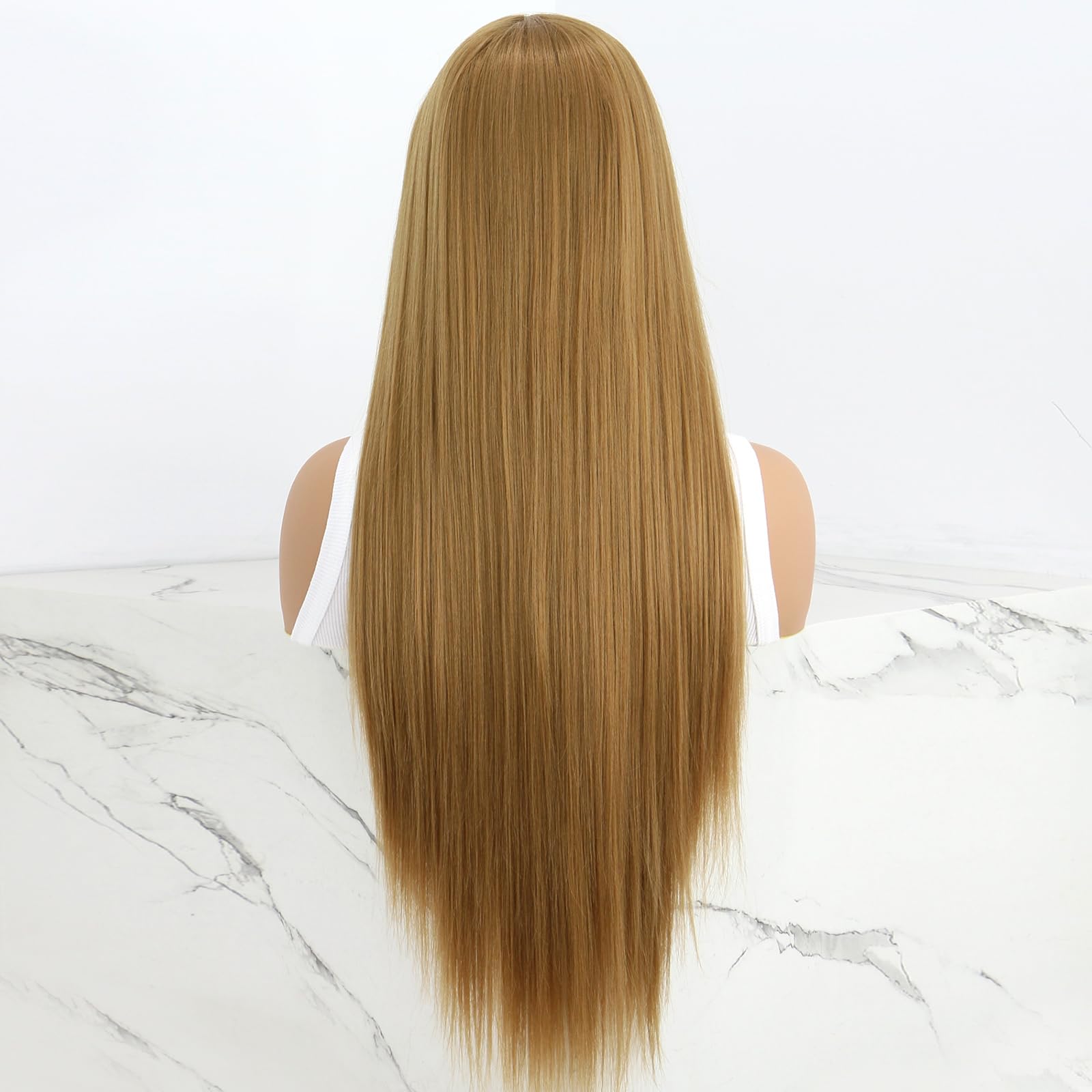 Swetcurly Blonde 24 Inch Lace Front Wig - Heat Resistant Synthetic Straight Hair with Highlight - Glueless Long Wigs for Women | Perfect for Cosplay, Fashion Shows & Daily Styling