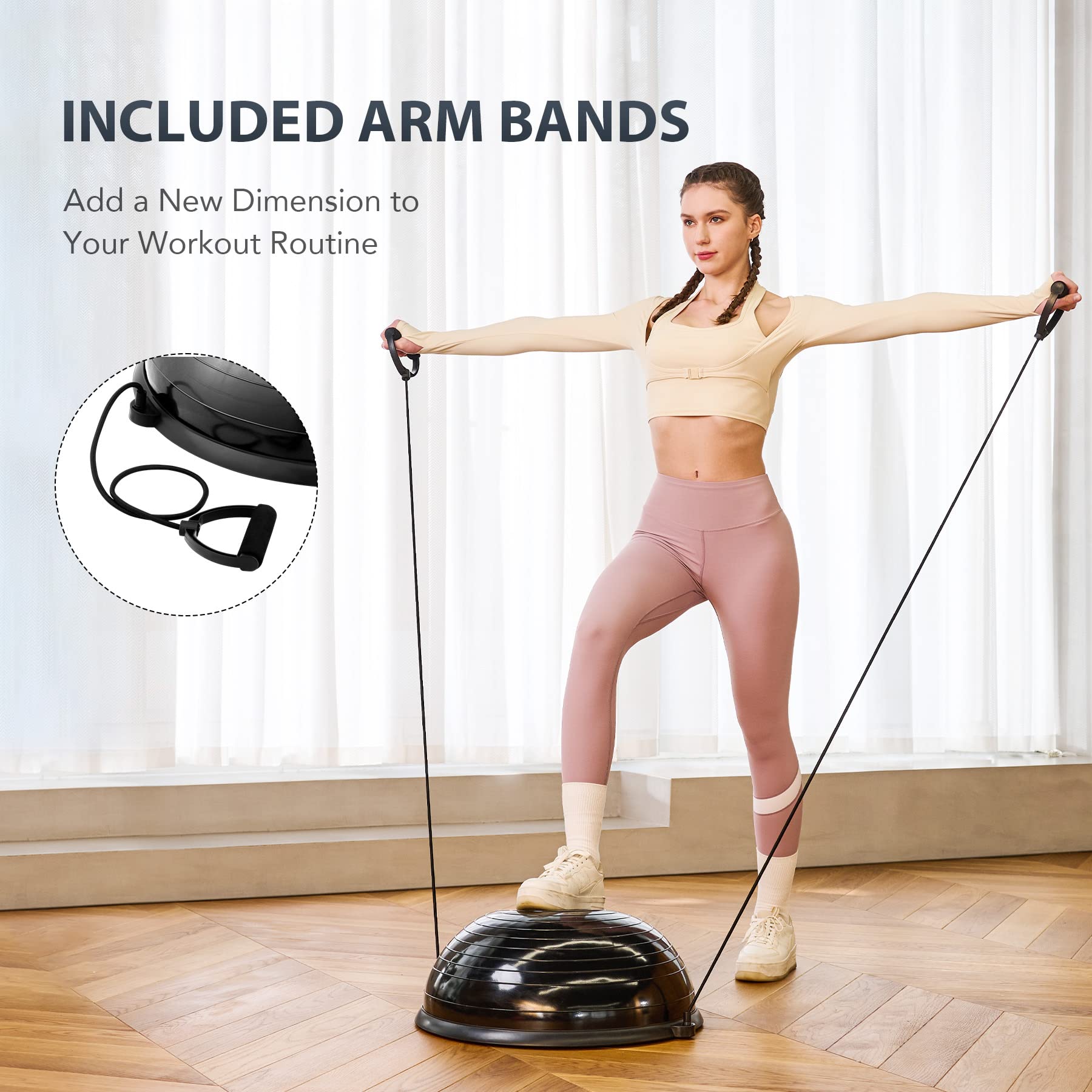 ZELUS 23 Inch Inflatable Balance Ball Trainer with Resistance Bands & Foot Pump - 330lb Capacity Stability Half Ball for Core Strength, Yoga, Home Gym Workouts - Perfect for Balance Training, Pilates & Physical Therapy Exercises