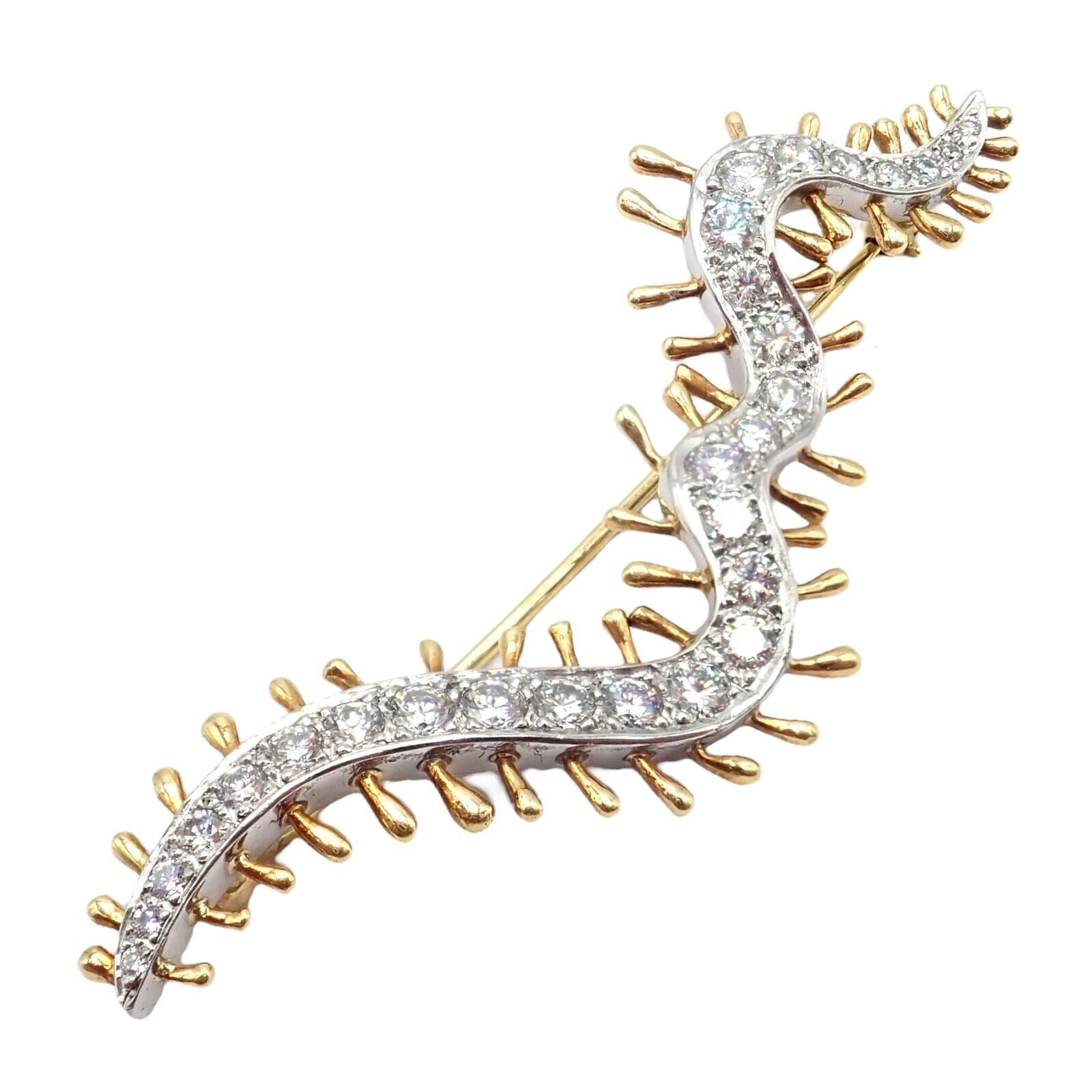 Vintage Tiffany & Co. Platinum 18k Yellow Gold Diamond Centipede Pin Brooch 1988 | Antique Jewelry Collector's Piece | Perfect for Special Occasions & Luxury Gifts