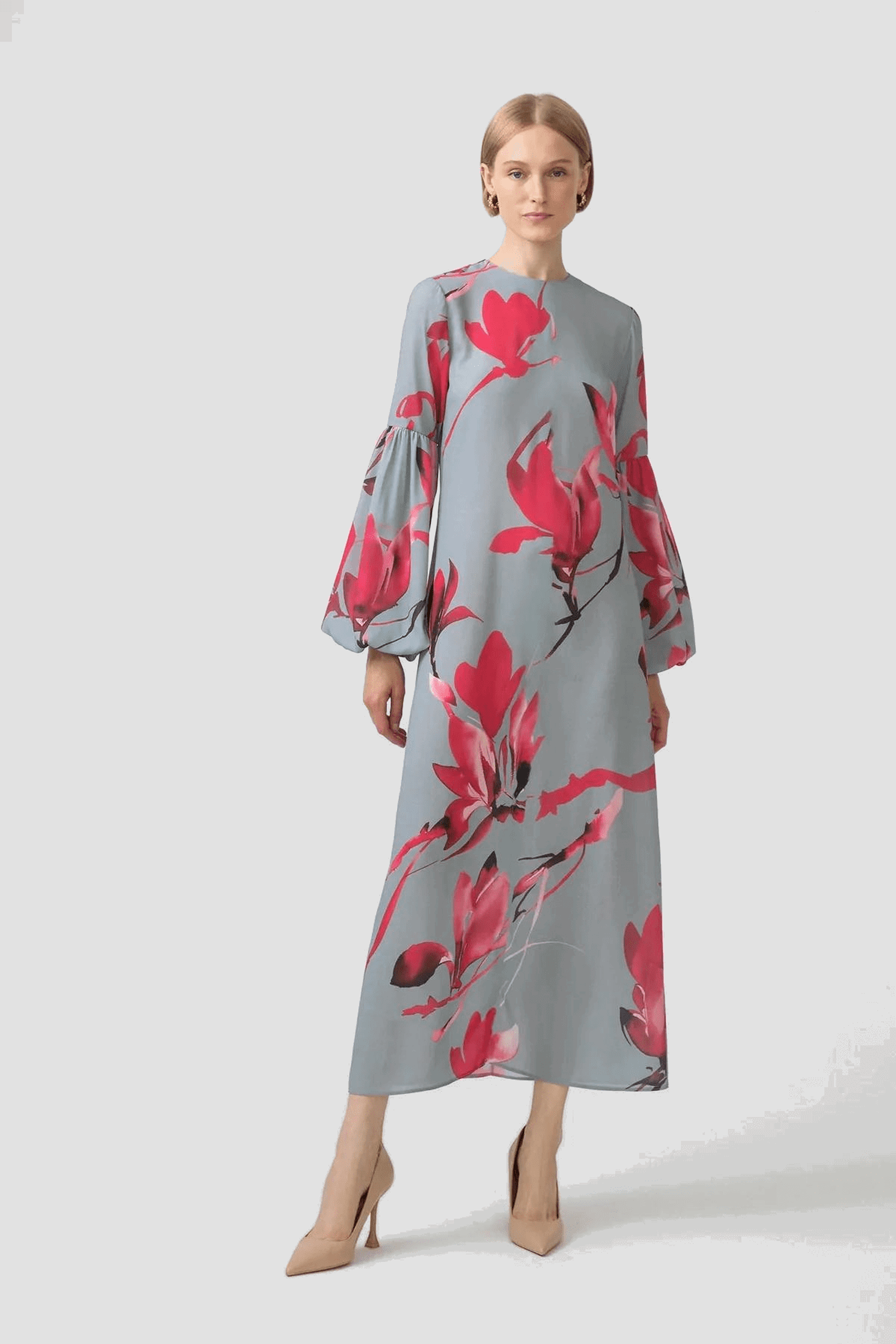 Zara Floral Print Long Sleeve Balloon Dress for Women | Elegant Party, Wedding Guest & Special Occasion Outfit