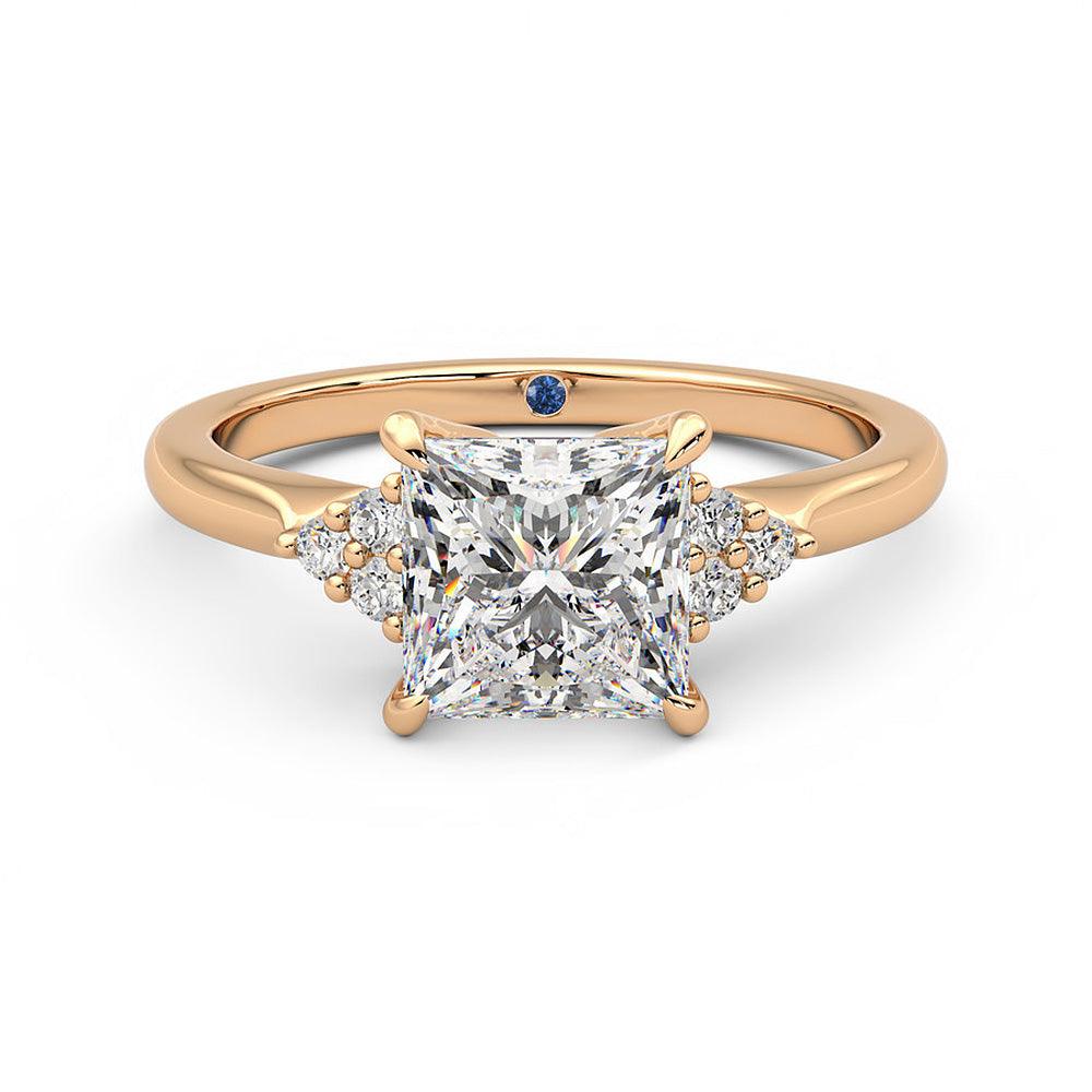 Princess Cut Moissanite Engagement Ring with Hidden Anniversary Stone & Diamond Accents - Perfect for Proposals, Weddings & Anniversary Gifts
