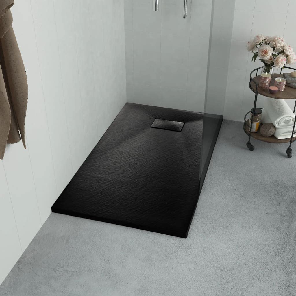 Threshold Shower Base 31.5x31.5 Inch - SMC Bathroom Shower Pan with Drain Cover - Black Waterproof Shower Tray for Modern Bathroom Renovation - Perfect for Home, Apartment & RV Bathrooms