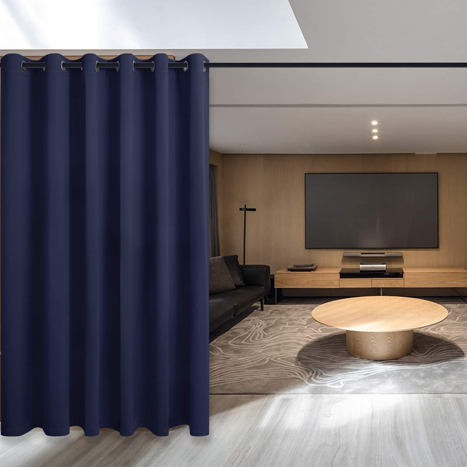 Thermal Insulated Sliding Door Privacy Room Divider Curtain - Extra Wide Blackout Curtain for Living Room, Kids Room & Bedroom Partition - Navy Blue, 8.3ft x 9ft - Perfect for Home Offices, Studio Apartments & Room Dividers