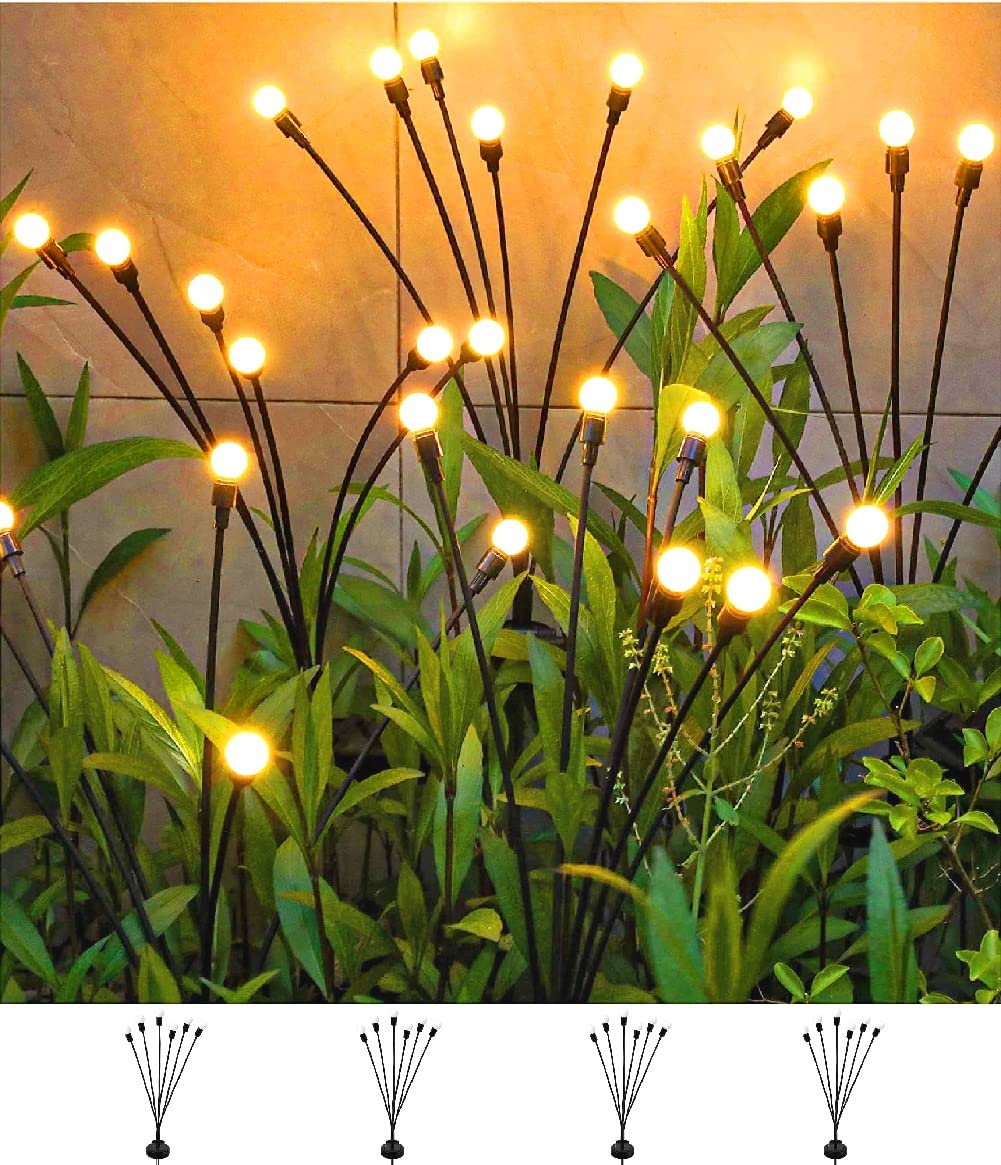 SIOTMERA 4-Pack Solar Powered Outdoor Lights - Waterproof IPX5, Wind-Resistant Firefly Garden Lights, Warm White LED Pathway Lighting for Yard, Lawn, Patio, and Christmas Decoration | Perfect for Landscape, Walkways, and Festive Ambiance