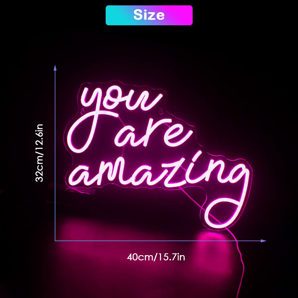 You Are Amazing Pink USB Neon Sign - LED Word Wall Light for Bedroom, Classroom, Home Bar, Man Cave - Perfect for Parties, Birthdays, Weddings & Gifts
