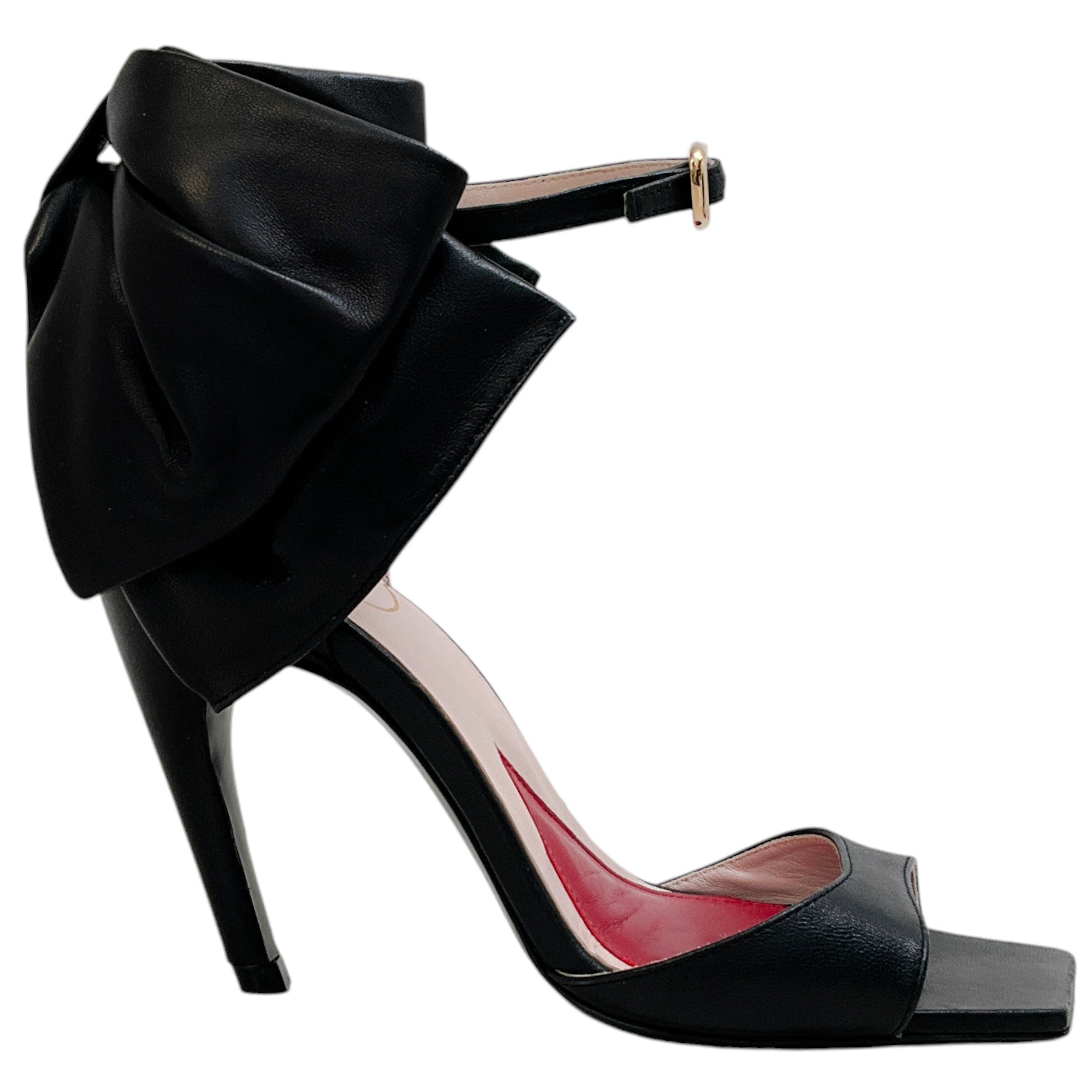 Roger Vivier Black Leather Choc Bow Sandals for Women - Elegant Designer Dress Sandals with Bow Detail - Perfect for Weddings, Parties & Special Occasions