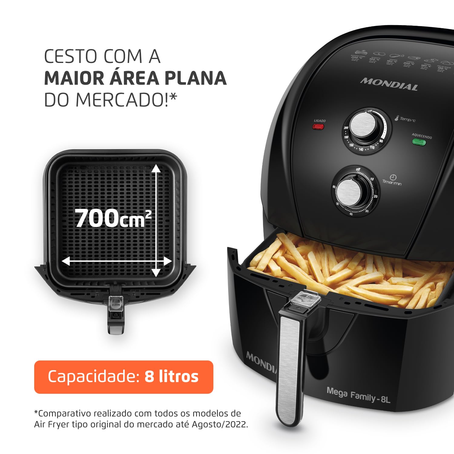 8L Air Fryer No Oil 1900W 220V by Mondial - Black AFN-80-FB - Perfect for Healthy Cooking, Crispy Snacks & Family Meals