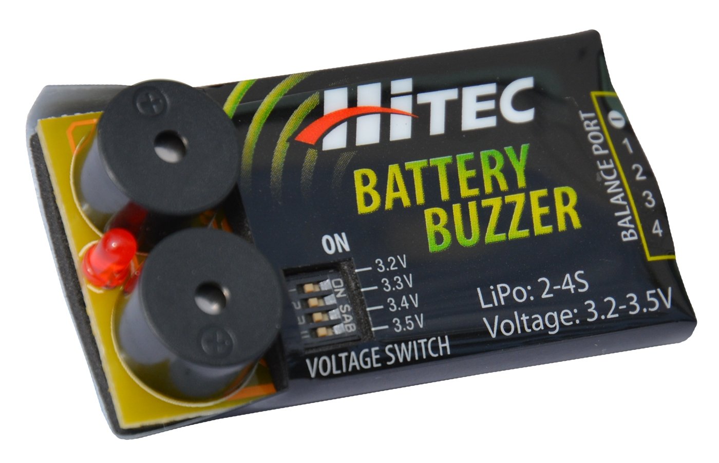 Hitec RCD 44210 Low Voltage Battery Alarm Buzzer - RC Car Drone Aircraft Warning Alert for LiPo NiMH Batteries - Perfect for RC Hobbyists and DIY Electronics Projects