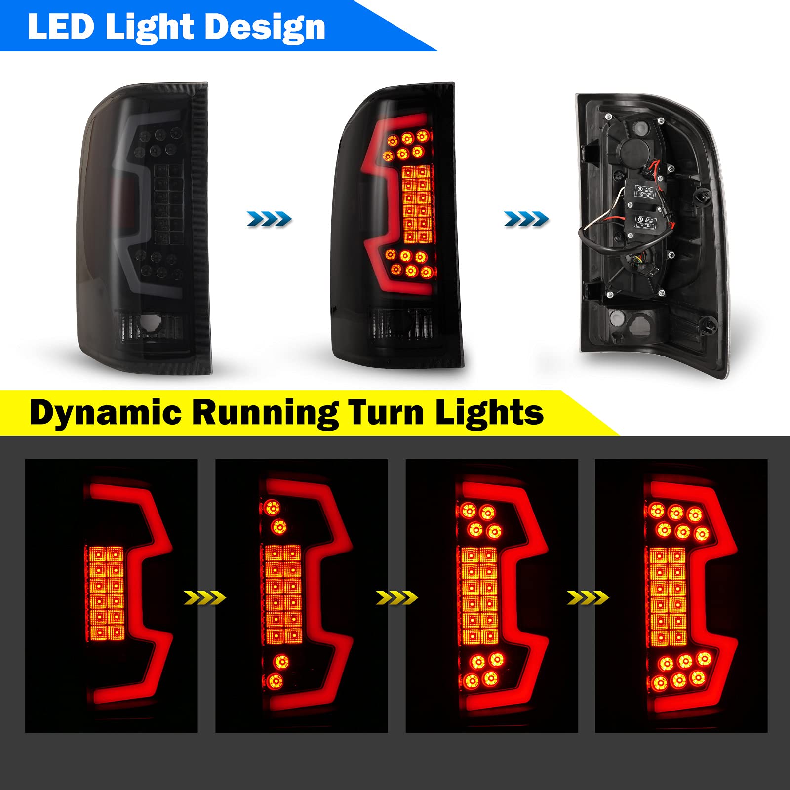 WOLFSTORM LED Sequential Tail Lights for 2007-2013 Chevy Silverado - Smoked Lens Replacement Assembly (1 Pair) - Enhanced Safety & Style for Night Driving & Custom Truck Upgrades