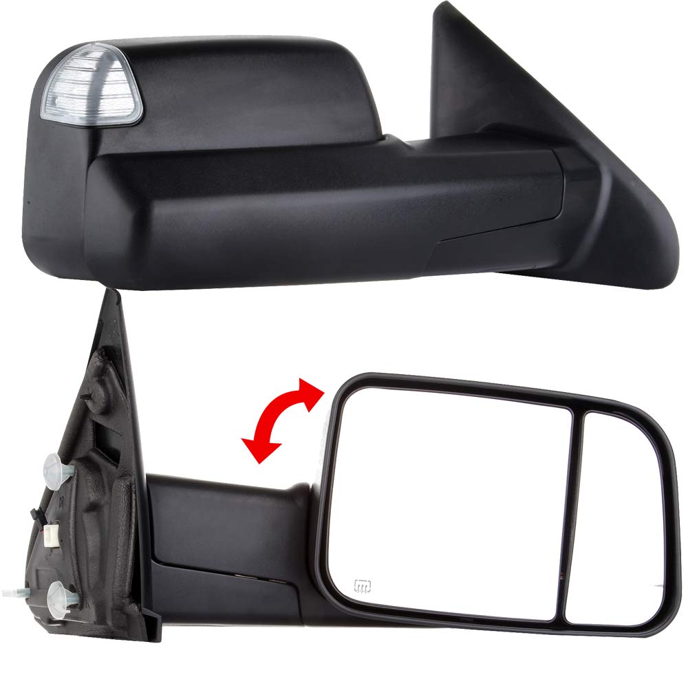 Heavy Duty Towing Mirrors for 2002-2008 Dodge Ram 1500 & 2003-2009 Ram 2500/3500 - Power Adjustable, Heated with Turn Signal - Black Pair (Left & Right) - Perfect for Trailering, RV Towing & Off-Road Adventures