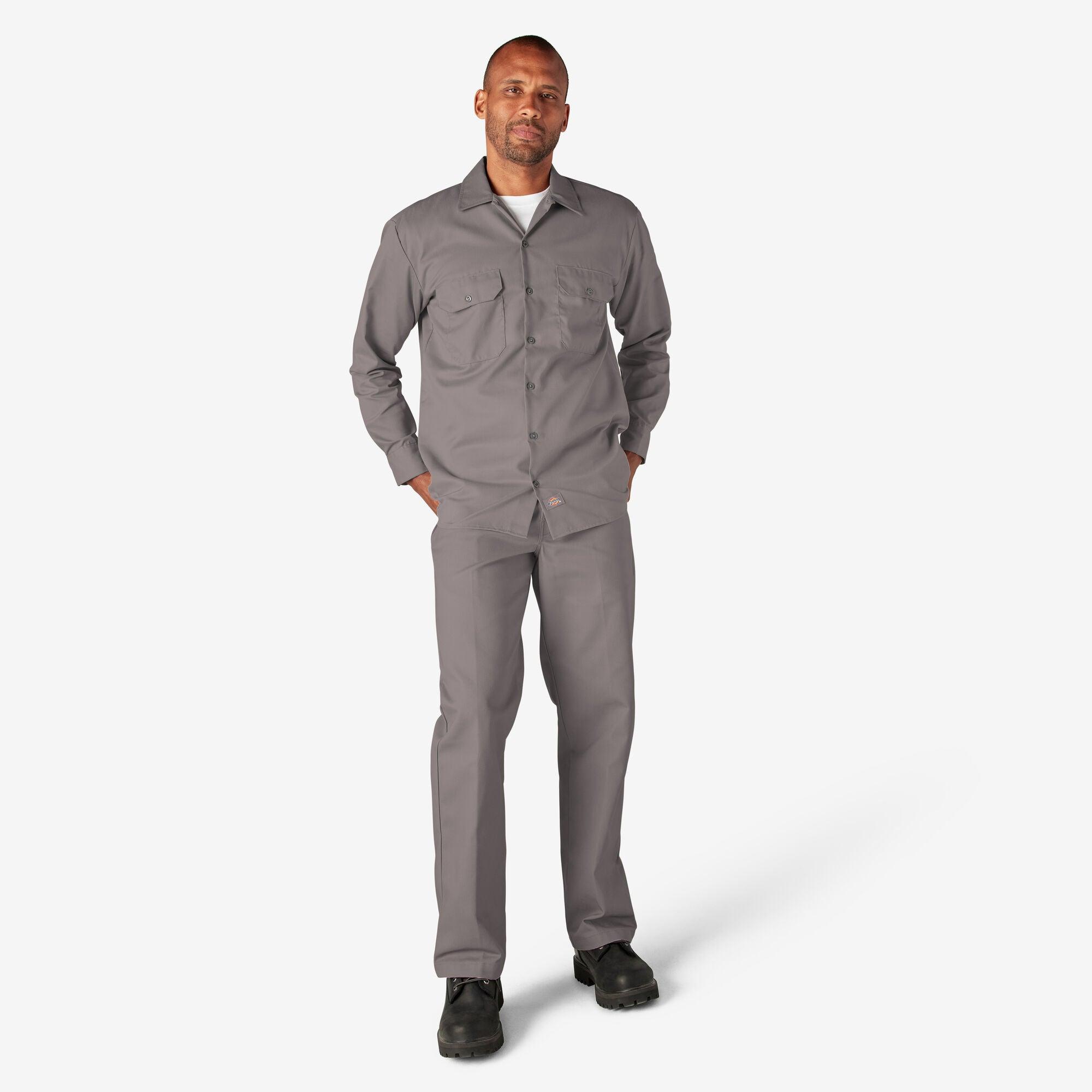 Men's Long Sleeve Work Shirt - Durable Silver Button Down Shirt for Construction, Mechanics & Outdoor Work | Professional Workwear for Men