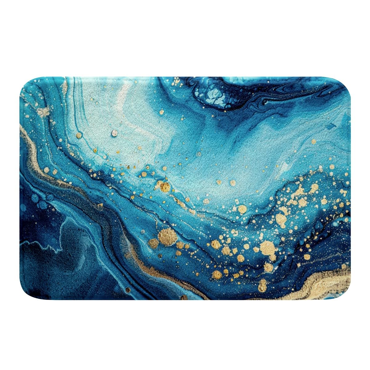Non-Slip Marble Bath Mat 16x24 Inch - Luxury Gold Teal Blue Stone Texture Washable Bathroom Rug for Bathroom, Kitchen & Bedroom Decor - Modern Home Decor & Spa Style Upgrade