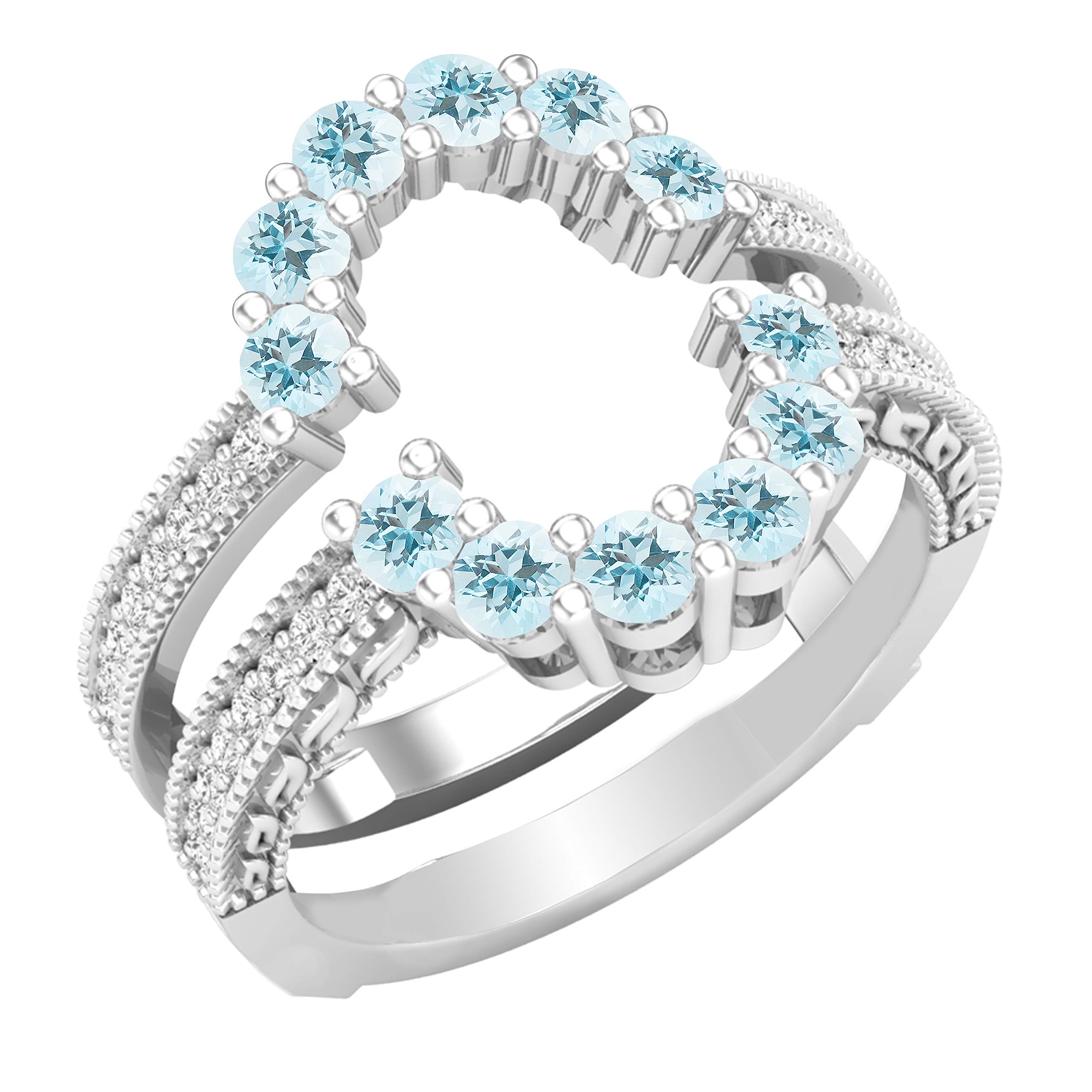 Dazzlingrock 18K Solid White Gold Round Gemstone & Diamond Women's Enhancer Guard Double Wedding Ring – Perfect for Bridal Jewelry, Anniversary Gifts & Special Occasions