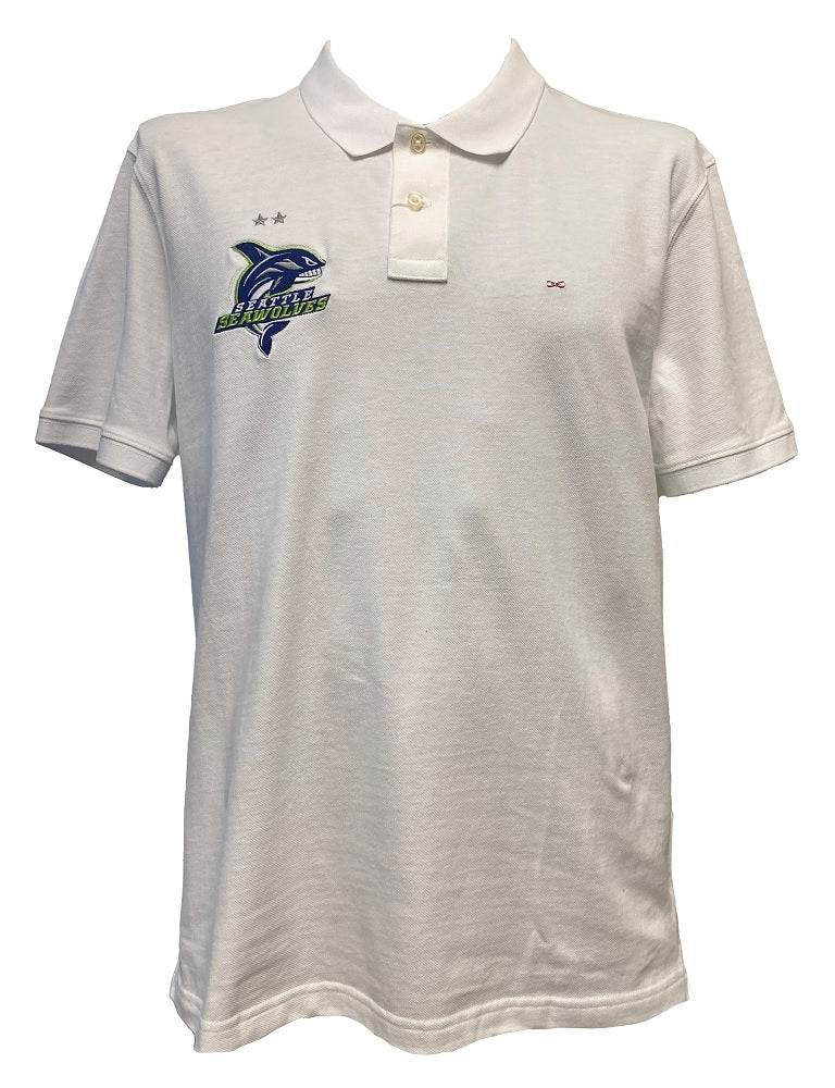 Seawolves x Eden Park Men's White Polo Shirt - Casual & Sporty Cotton Short Sleeve Top for Golf, Tennis & Everyday Wear