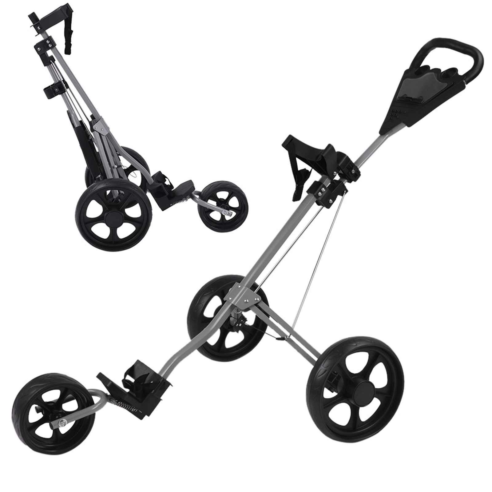 Foldable 3 Wheel Golf Push Pull Cart with Scorecard Holder & Drink Holder - Lightweight Golf Trolley for Men | Perfect Golf Equipment Gift for Outdoor Golfing & Course Use