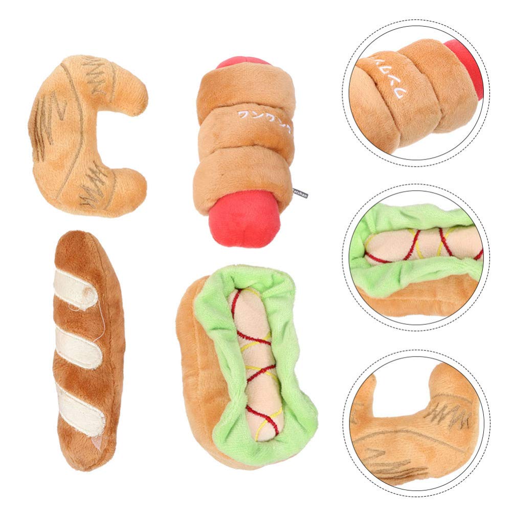 Balacoo 4-Piece Interactive Pet Toy Set - Dog Teeth Cleaning Chew Toys, Puppy Teething Stuffed Bread Plush for Cats & Dogs - Soft Fluffy Animal Molar Chew Toys for Puppy Dental Care - Perfect for Playtime, Training & Teething Relief