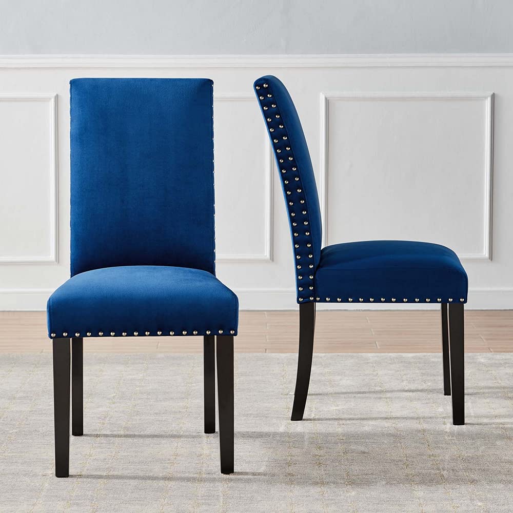 Modway Parcel Performance Velvet Dining Side Chairs Set of 2 - Navy Blue Velvet Upholstered Modern Kitchen Chairs for Dining Room, Breakfast Nook & Small Spaces