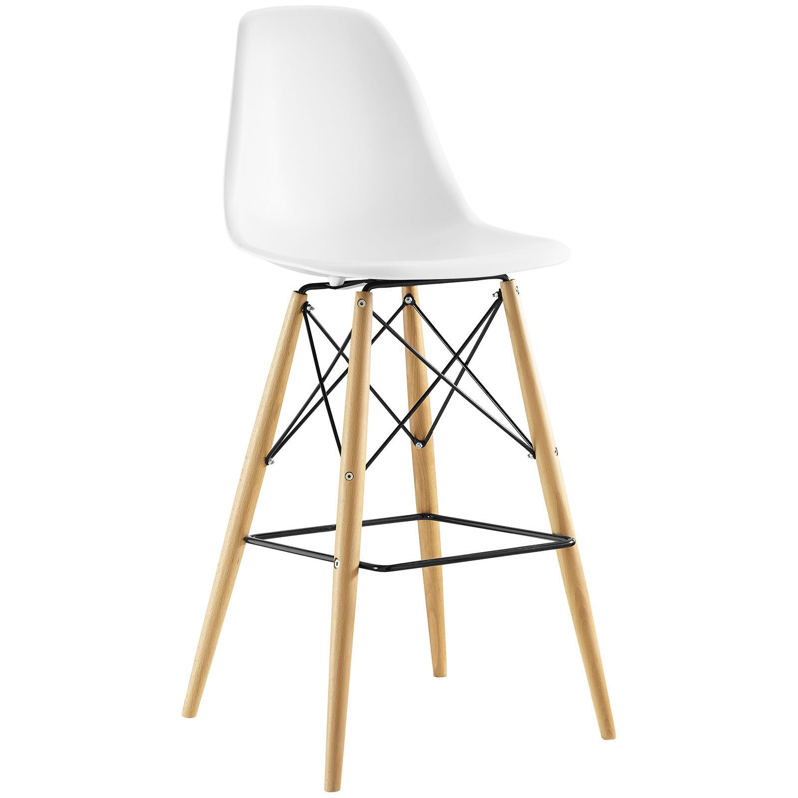 Modern White Plastic & Steel Bar Stool - Contemporary Luxury Stool for Kitchen Island, Home Bar & Dining Room - High-Quality American Design