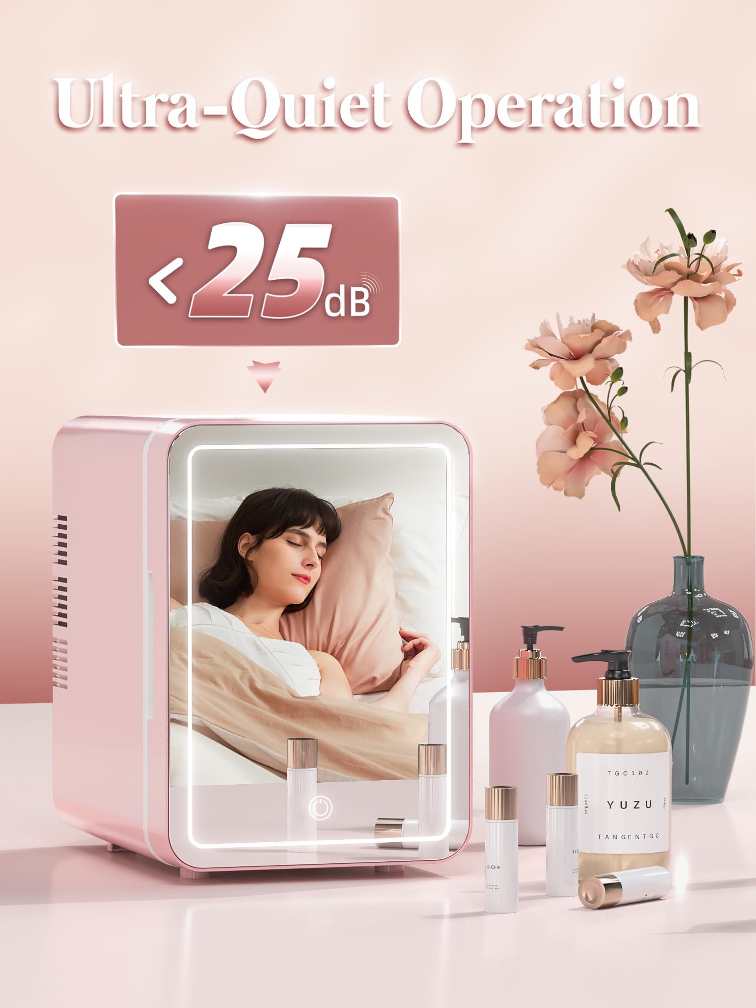 BOGDA 4L Mini Skincare Fridge with LED Light Mirror - Portable Cosmetic Cooler & Warmer for Makeup, Skincare, Food - Perfect for Bedroom, Office, Car (Pink) | Keep Beauty Products Fresh & Drinks Chilled Anywhere