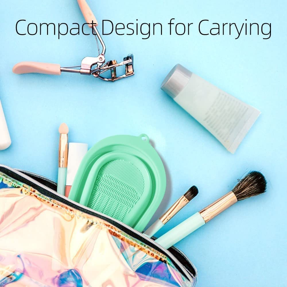 Foldable Silicone Makeup Brush Cleaning Bowl & Pad Set - 2 Pcs Multicolor Cosmetic Brush Cleaner Mat Tool Scrubber for Professional & Home Makeup Brush Care