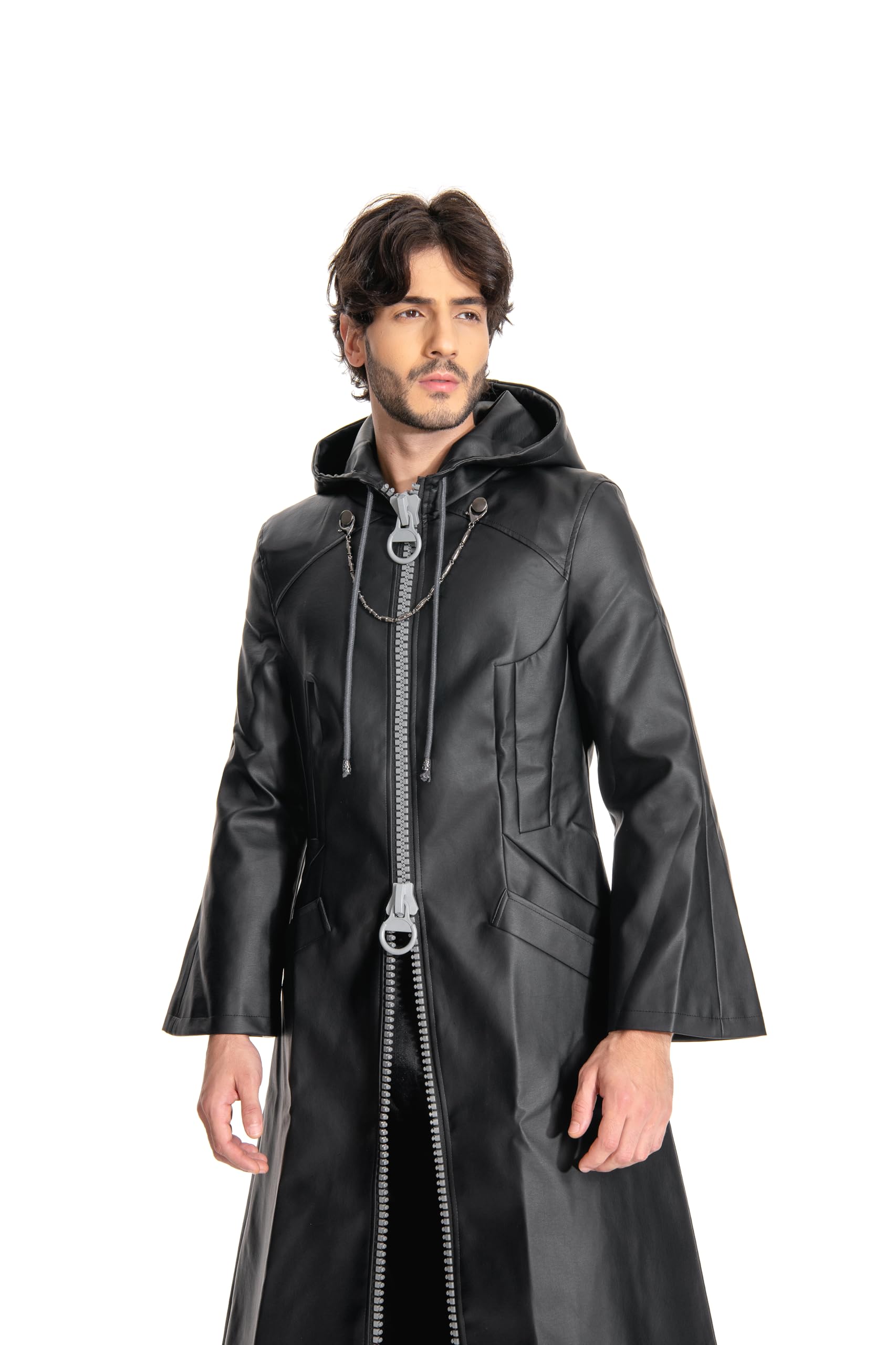 Men's Hooded Cloak Robe - Medieval Cosplay Costume, Gothic Long Leather Jacket for Halloween, LARP, Renaissance Fairs & Theatrical Performances