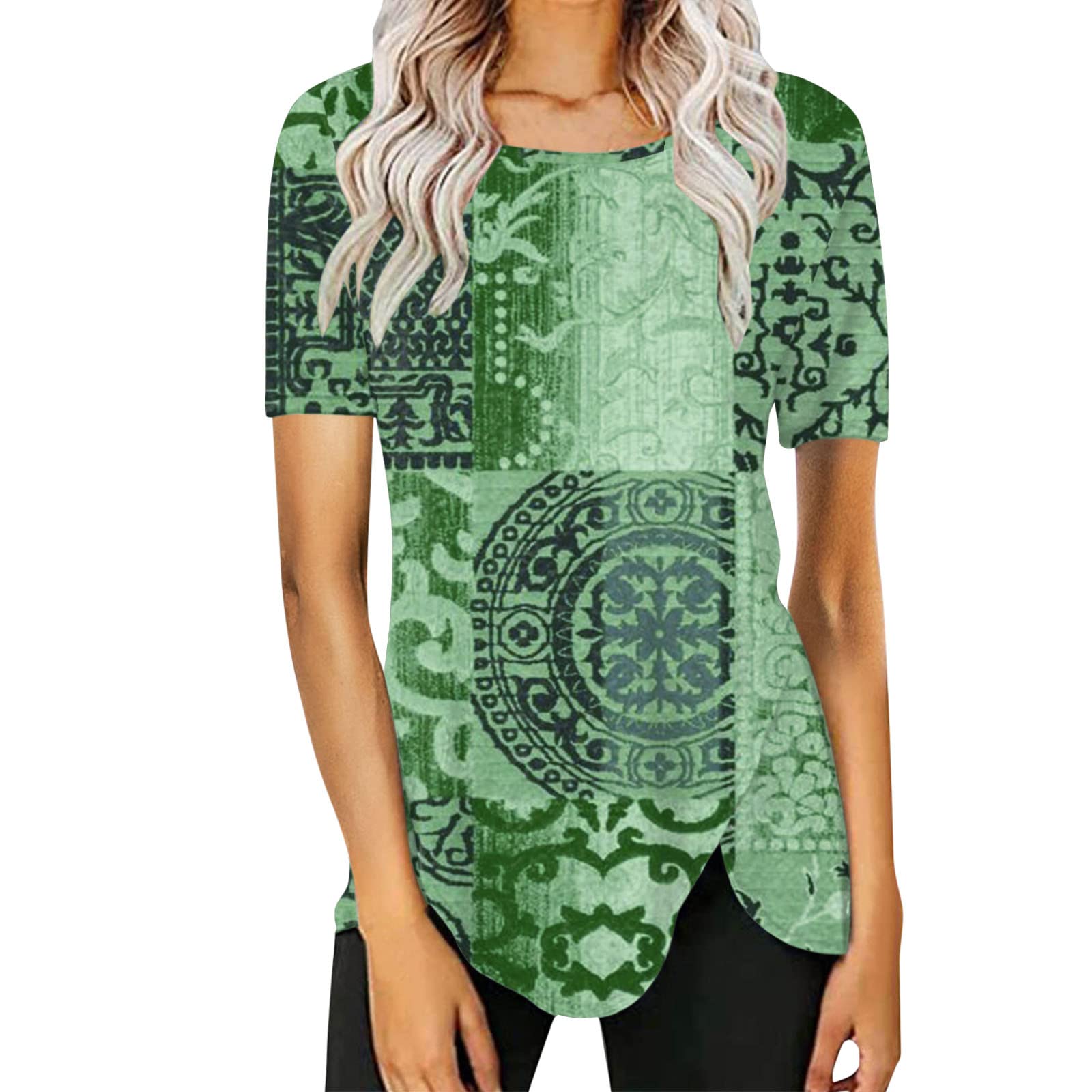 Women's Summer Gradient V-Neck T-Shirt - Short & Long Sleeve Casual Loose Fit Blouse Tunic Top for Beach, Office & Everyday Wear