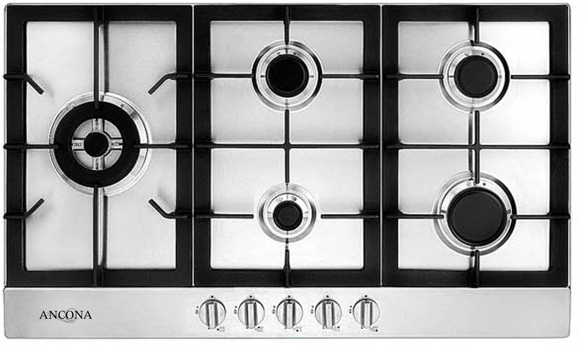 34 Inch Natural Gas Cooktop - 5 Burner Stainless Steel Stove with Continuous Grates - Perfect for Home Kitchens & Outdoor Cooking