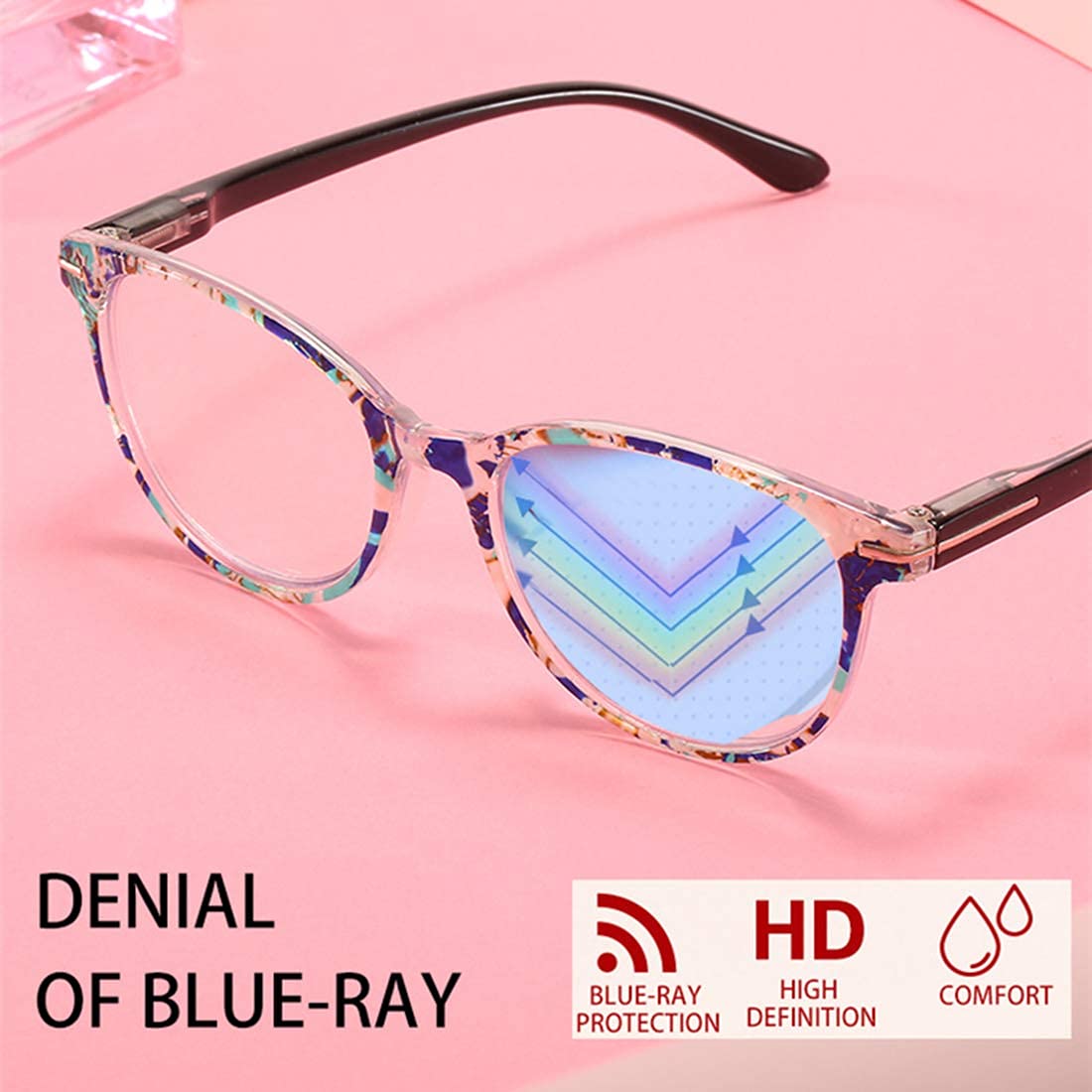 Blue Light Blocking Reading Glasses for Women - Spring Hinge Round Floral Frame with Anti-Glare Coating | Perfect for Computer Work, Reading & Screen Time