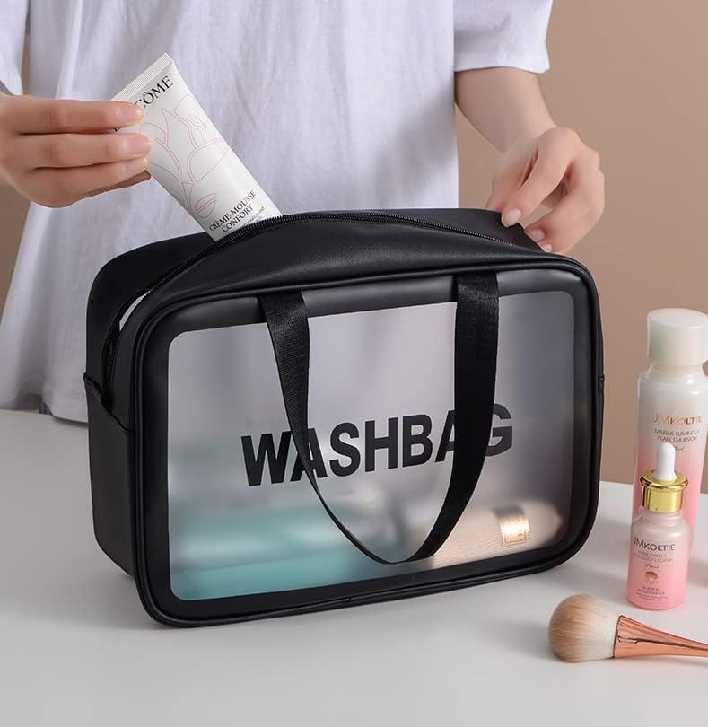 Nightstar Clear PVC Zipper Cosmetic Travel Wash Bag - Waterproof Toiletry & Makeup Organizer Pouch for Women & Girls (3-Pack, Black) - Perfect for Travel, Gym, and Daily Essentials Storage